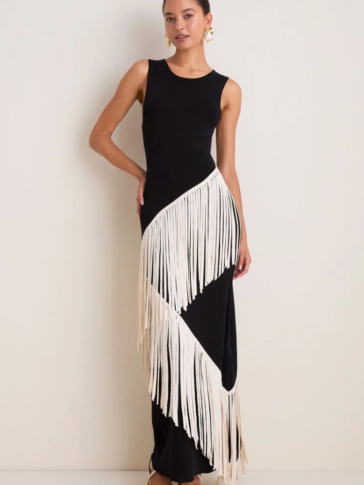 black and white stripe knit dress Simon Miller Sabine Fringe in Black/White by SIMON MILLER Asos