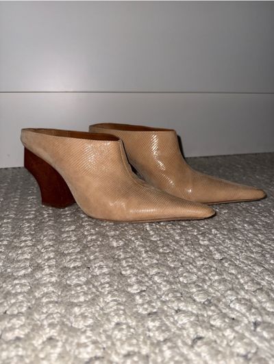 Rejina Pyo Tan Yasmin Lizard-Effect Leather Mules | Western | Western Booties, Shoes