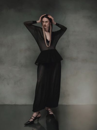 Black $3400 Alaïa sheer peplum balloon pant | sexy sheer | harem pant