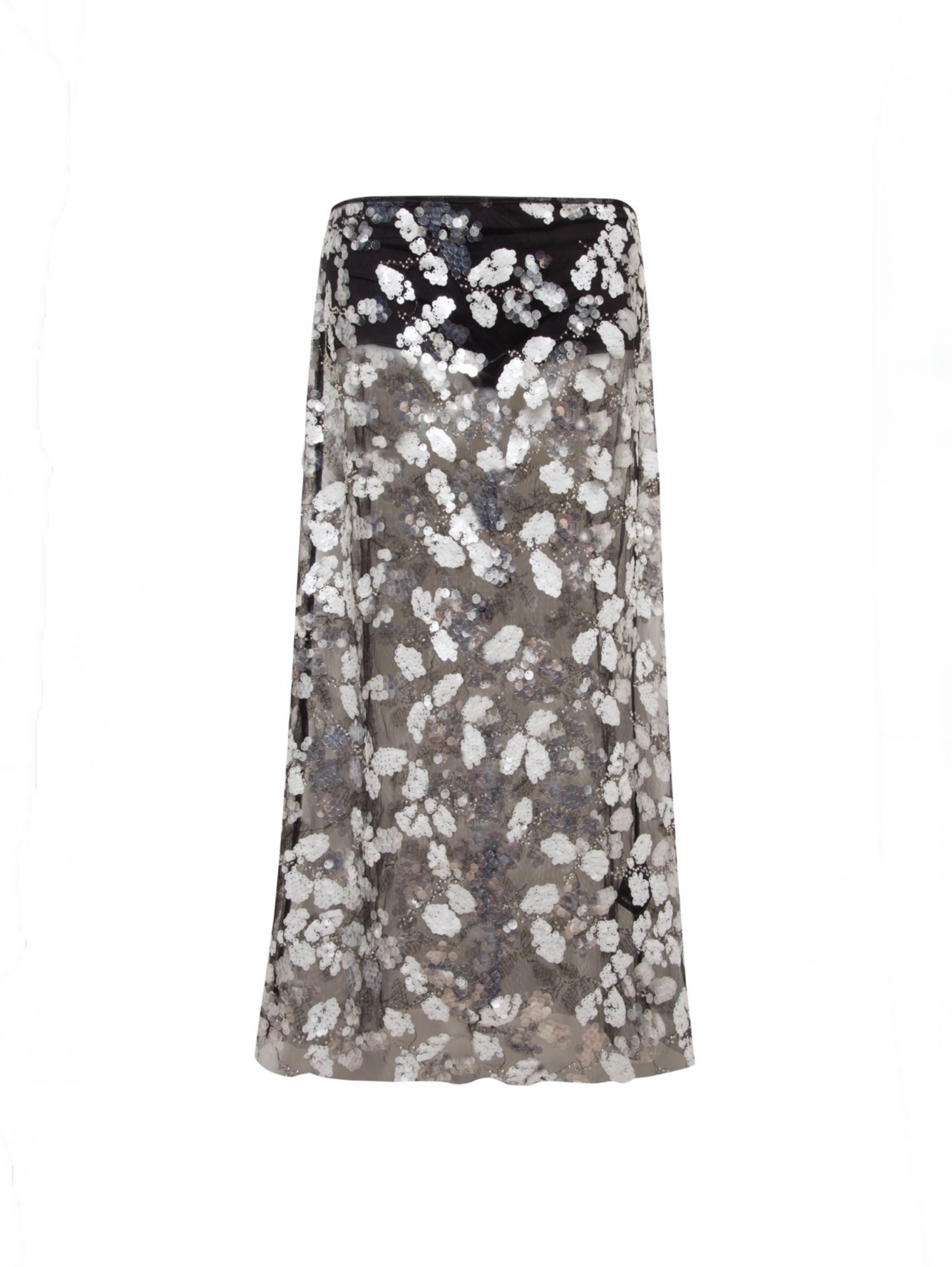 Siedres Black White Floral Lace Midi Skirt | Nude Skirt | Sexy Nude Illusion
