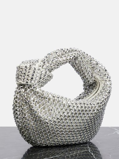 Silver Bottega Veneta mini Jodie with rhinestones | Wedding Guest Bag | Gala | Black Tie, Clutches Pouches, Handbags