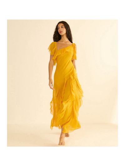 Yellow Dôen Zelia chiffon dress in sunflower, Long