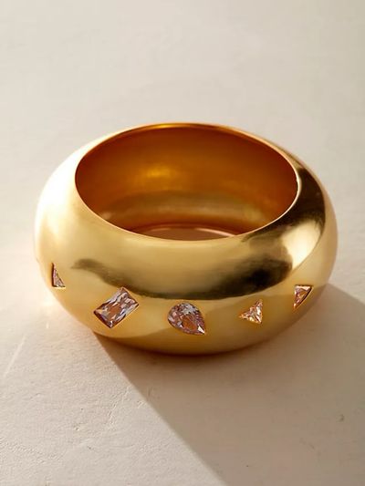 Vintage - Unknown Vintage gold-plated bangle | Chunky Gold Bracelet | Architectural Jewelry