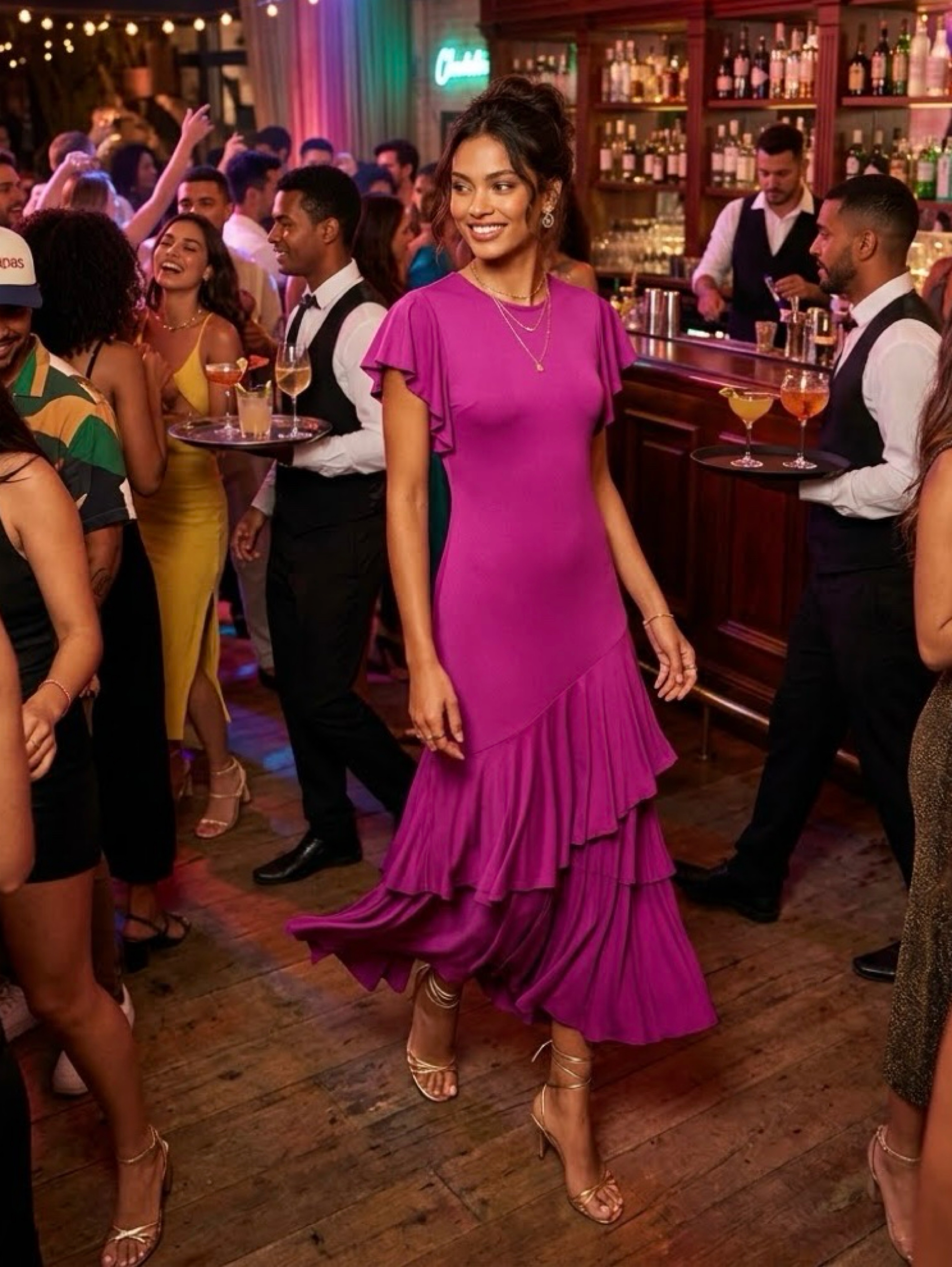 Short-sleeve maxi dress | Magenta Bridesmaid Dress | Pink Maxi Dress | Wedding Guest | Magenta MOH