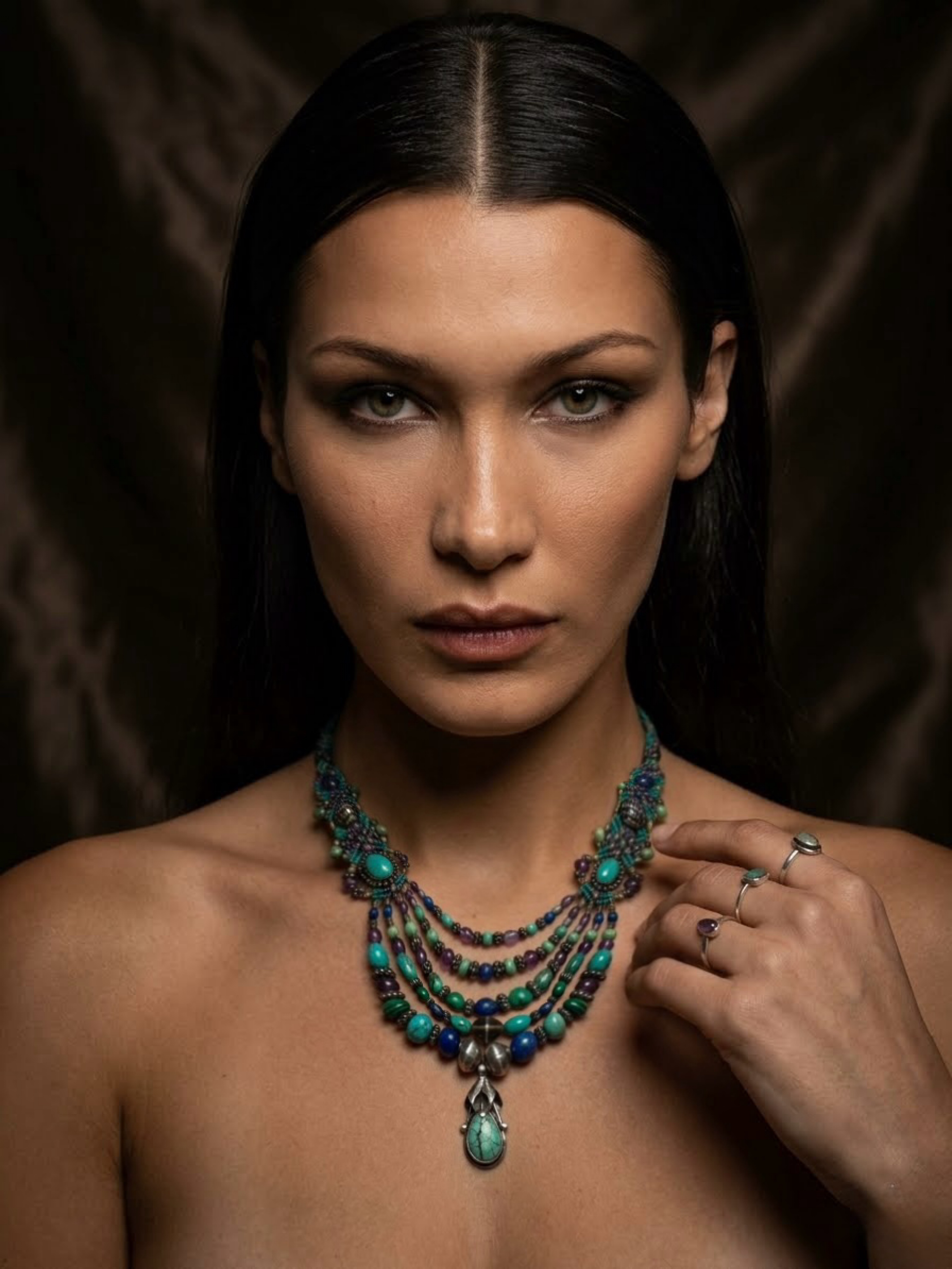 Isha Elafi adjustable macrame necklace with turquoise and sterling silver