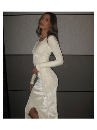 Jil Sander Velvet Midi Dress with Slit | White Dress | Hailey Bieber | Celeb Style | Insane Bridal Event Dress