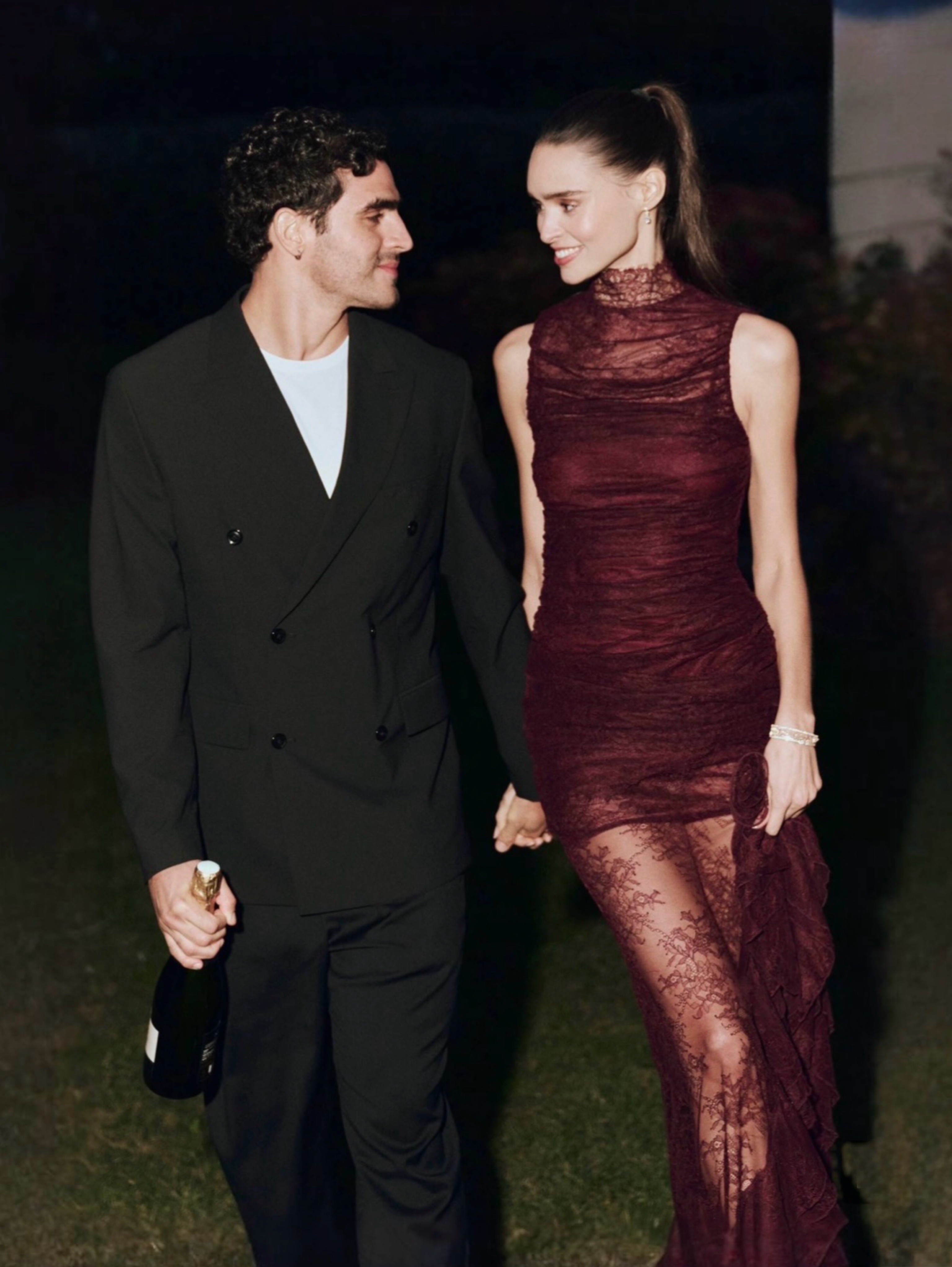 Maroon Lace Evening Gown
