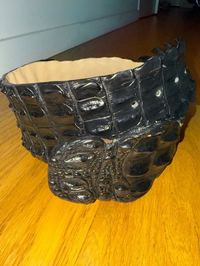 Black Handmade exotic crocodile wide belt, Accessories