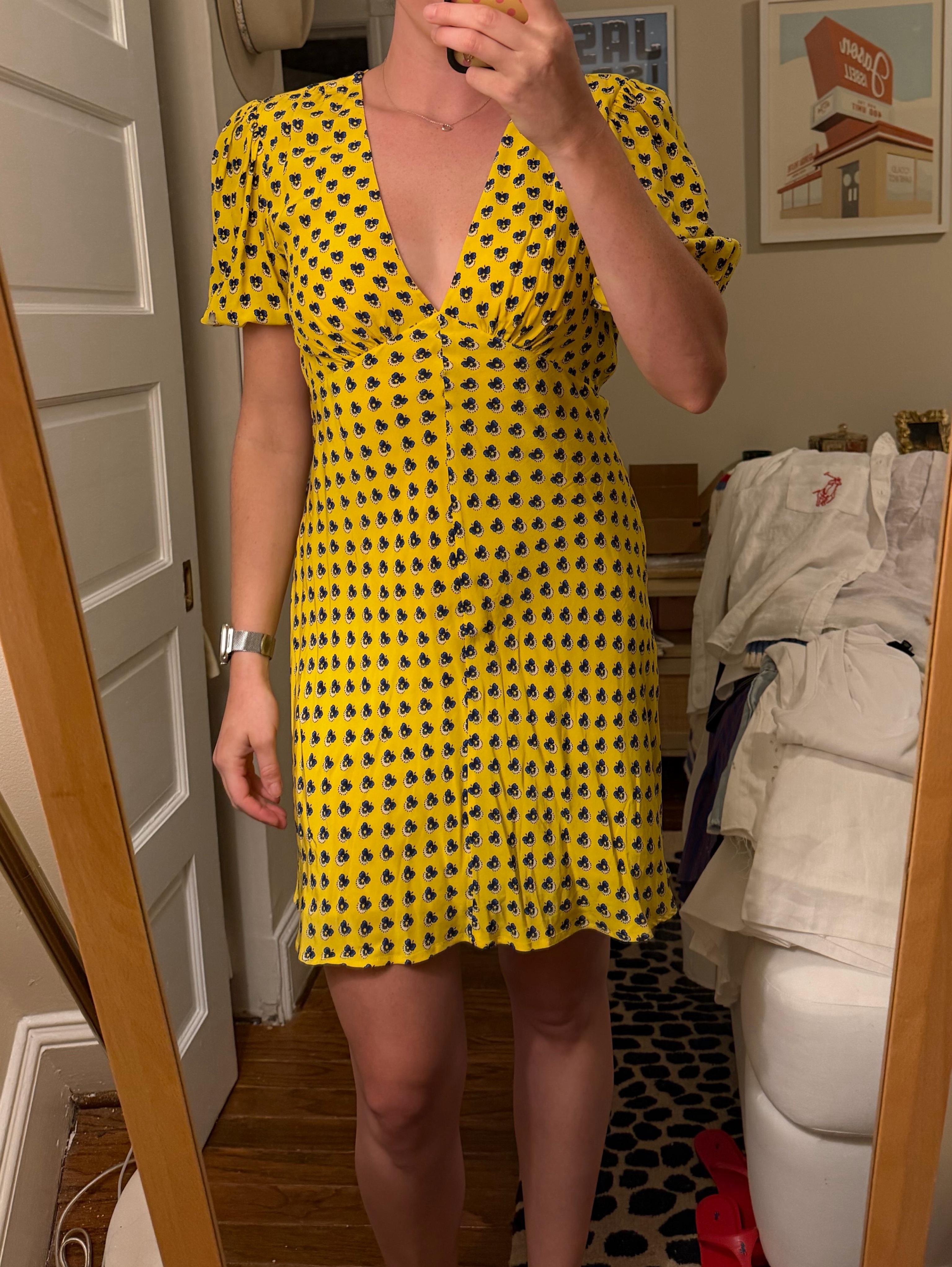 yellow dress with blue flowers Montebello Puff Sleeve Maxi Dress Floral Blue/Yellow