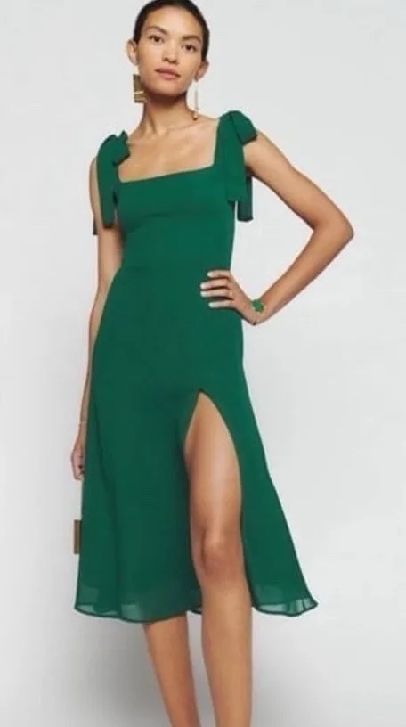Reformation Twilight Dress in Emerald Green Midi - *petite friendly*