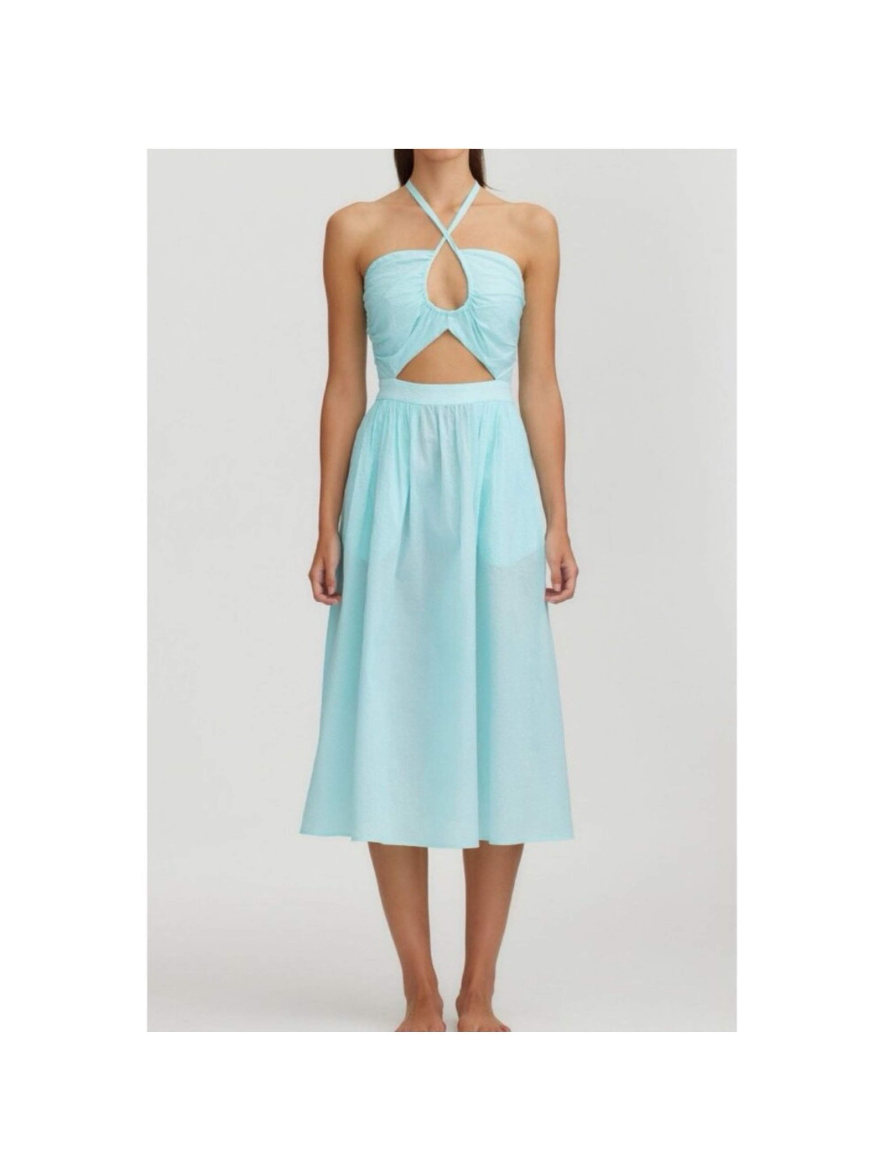 halter cutout midi dress Teal Halter Midi Dress - Cutout Twist-Front Dress - Midi Dress