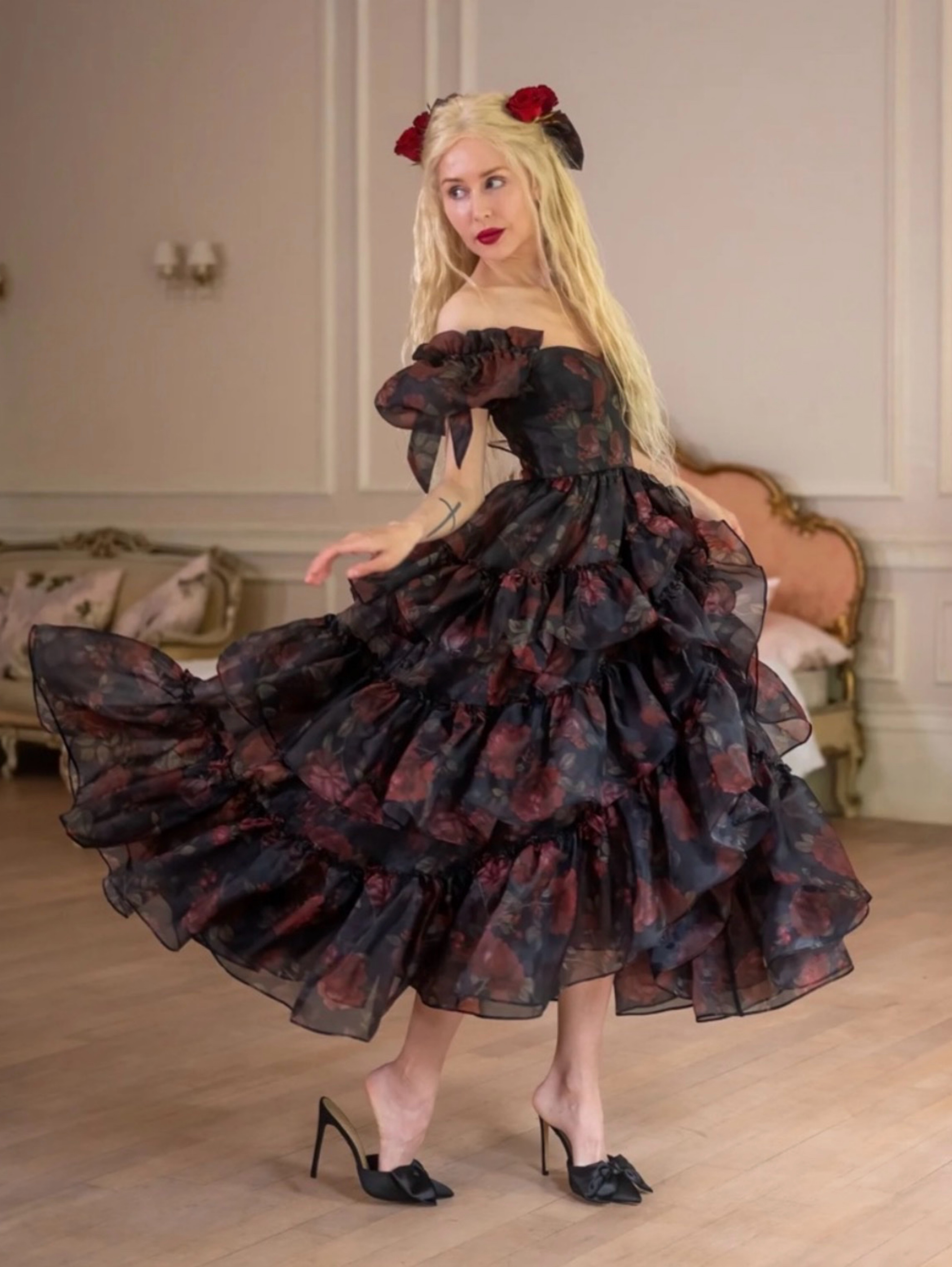 Fanciful Doll Dark Romance Masquerade Demoiselle Dress / Ball Gown, Size M-L