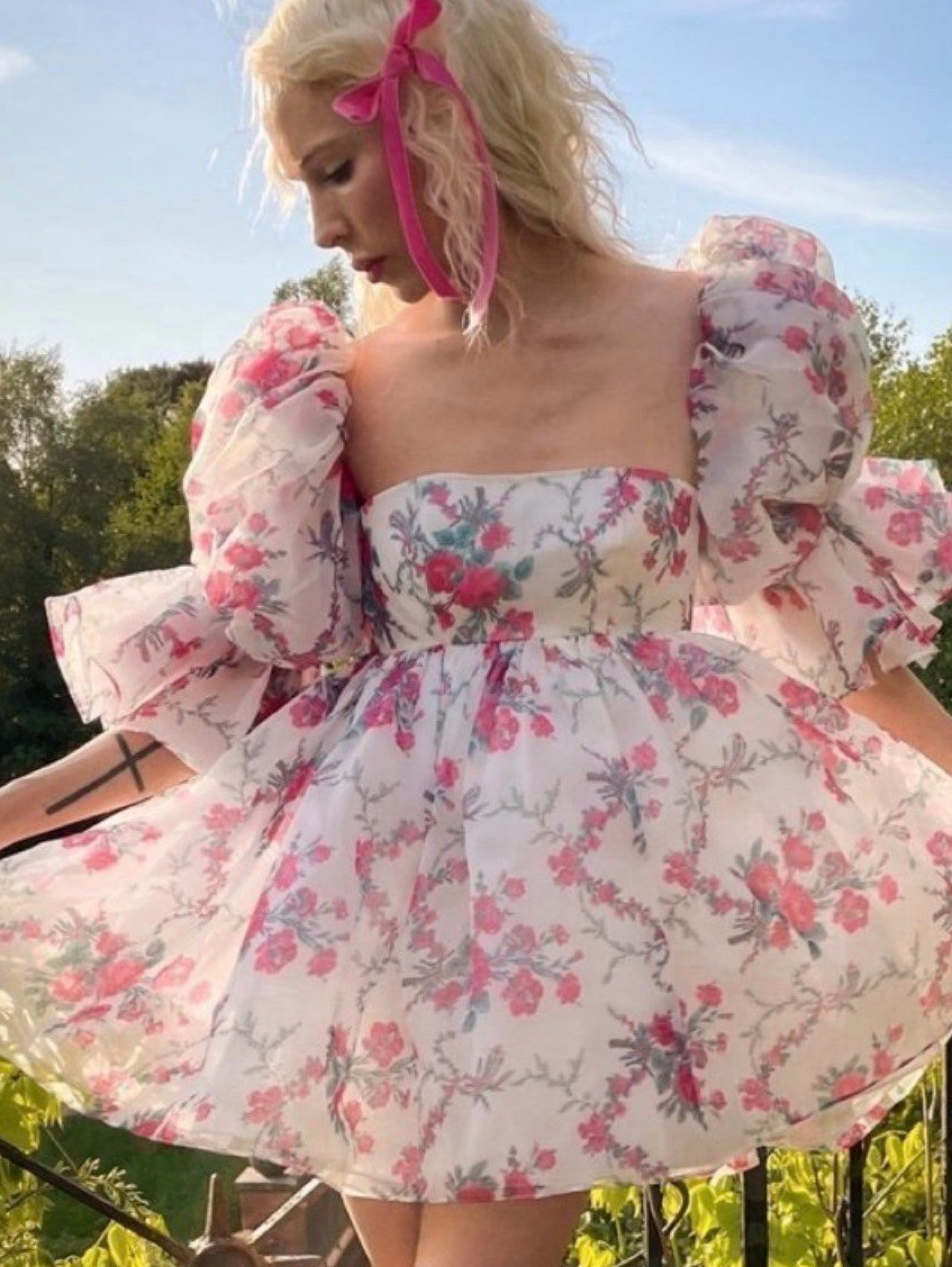 Fanciful Doll Cottage Core Selkie Floral Puff Dress, US 10