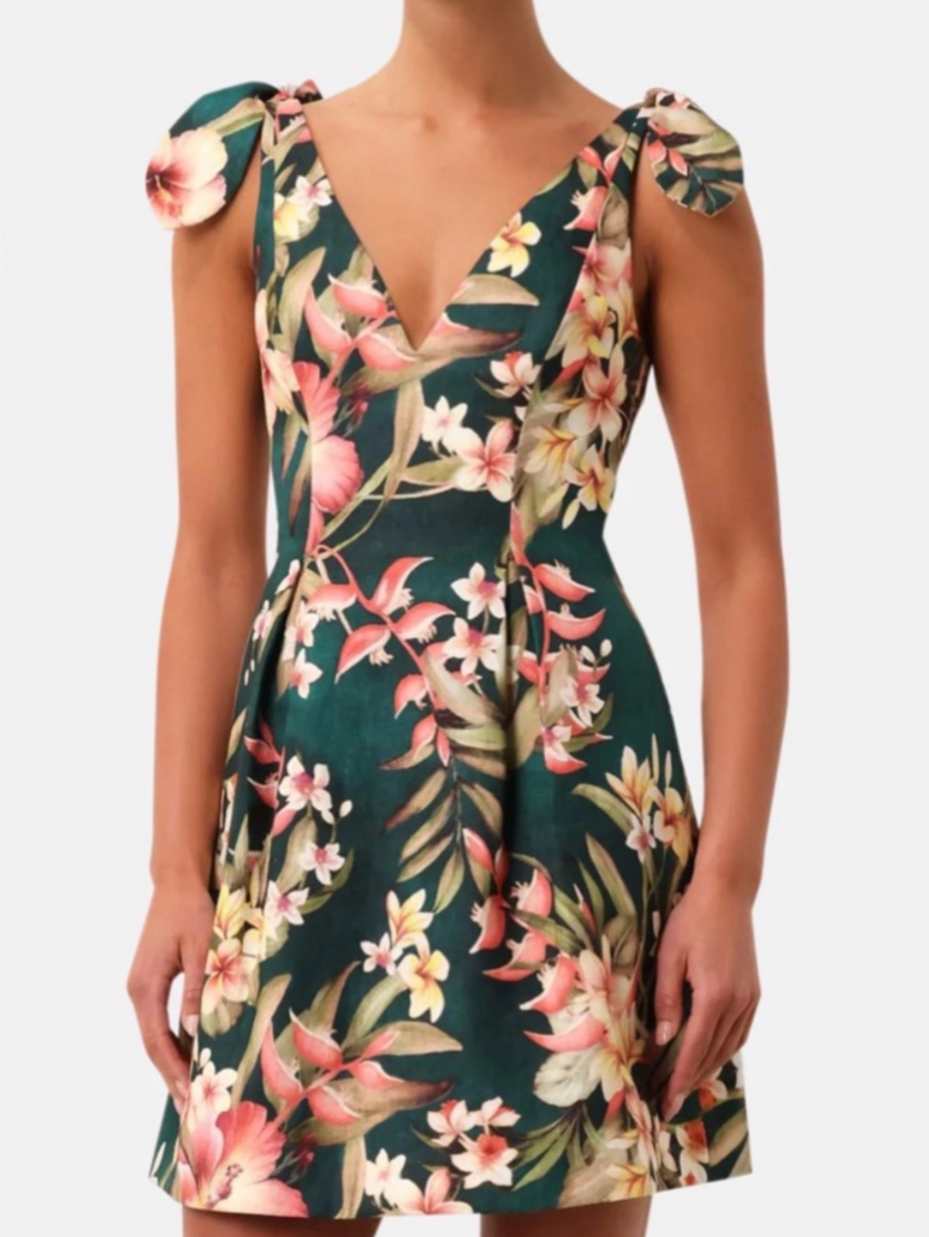 Zimmermann Lexi Emerald Green Tropical Floral Mini Dress, Size 3 AUS