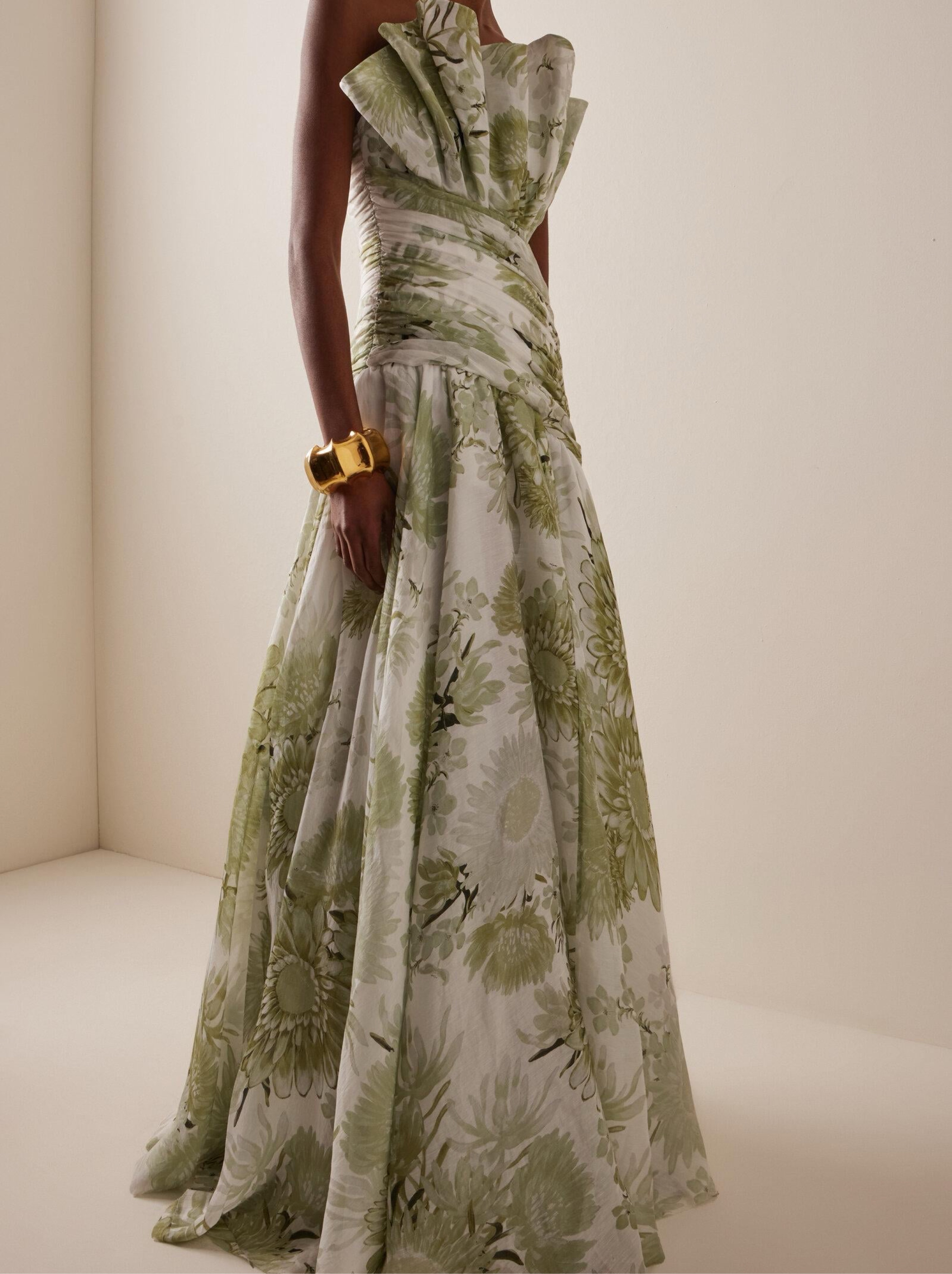 aje green floral dress Zorina Tie Midi Dress-NATIVE GUMNUT FLORAL / 4