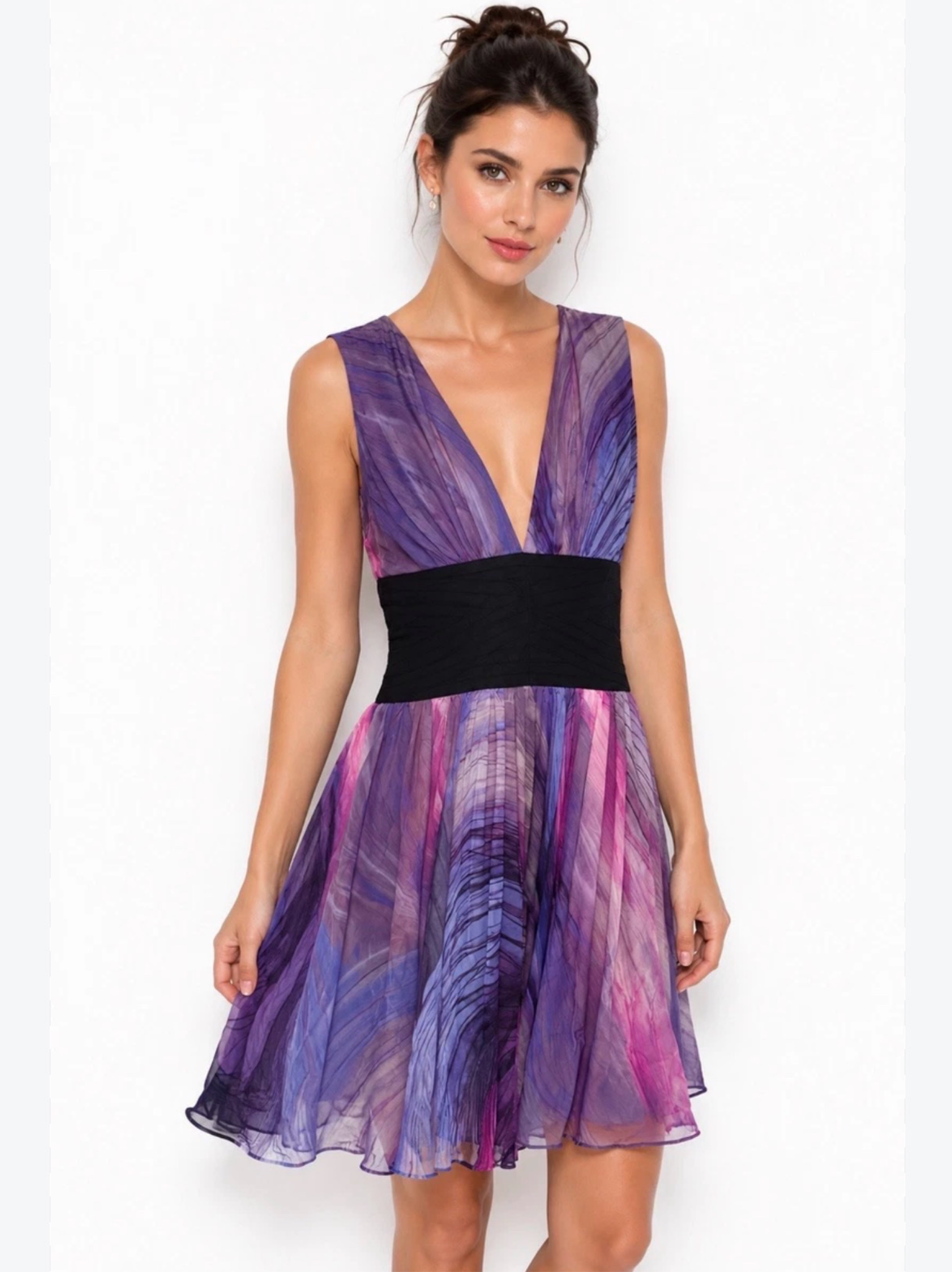 elizabeth and james cocktail dresses Purple Pleated Midi 100% silk Dress by Elizabeth and James Size:2XB Traveling Cute Bodycon Scoop Neck Midi dress