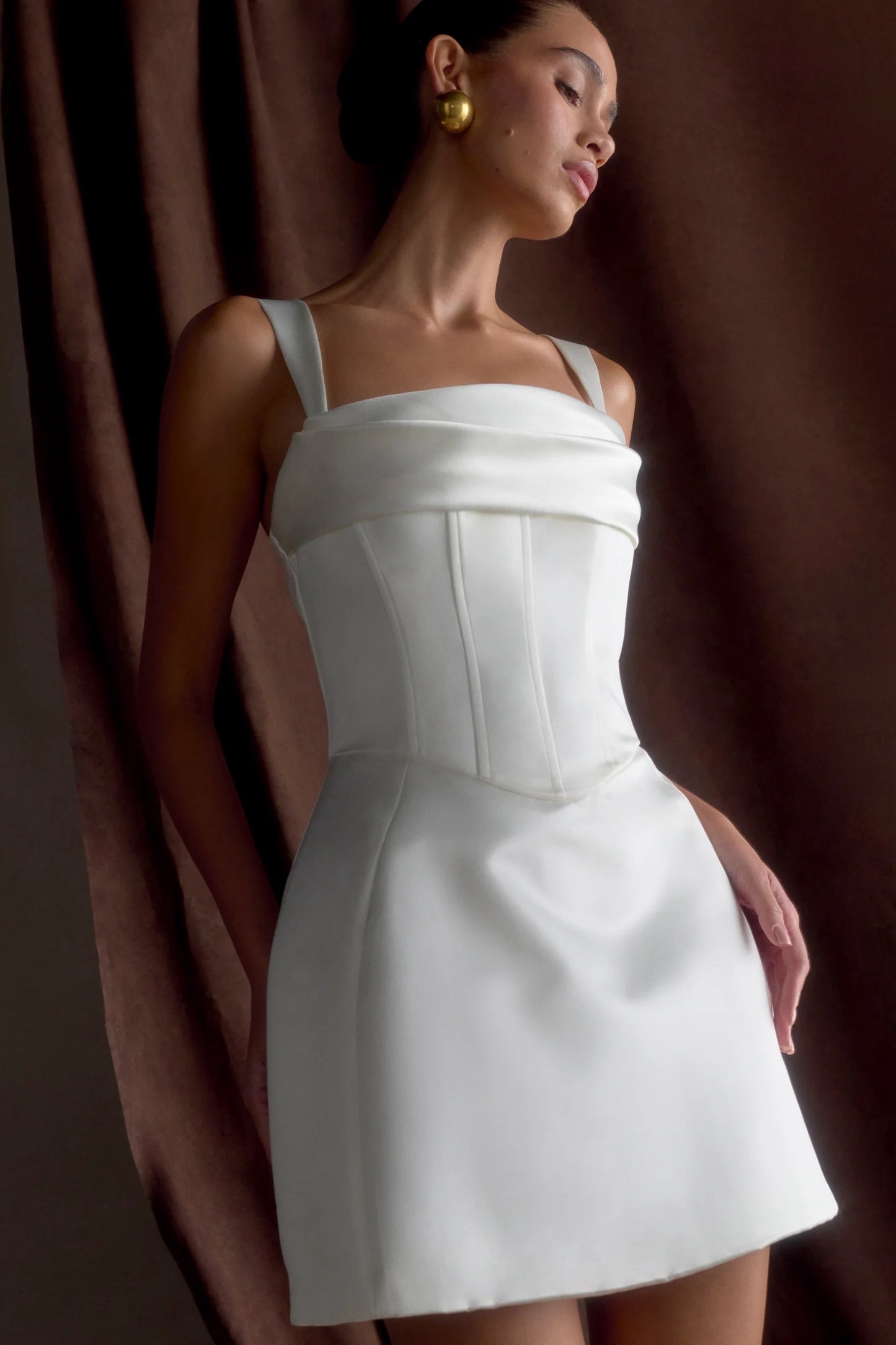 Bridal Satin Corset Mini Dress - White