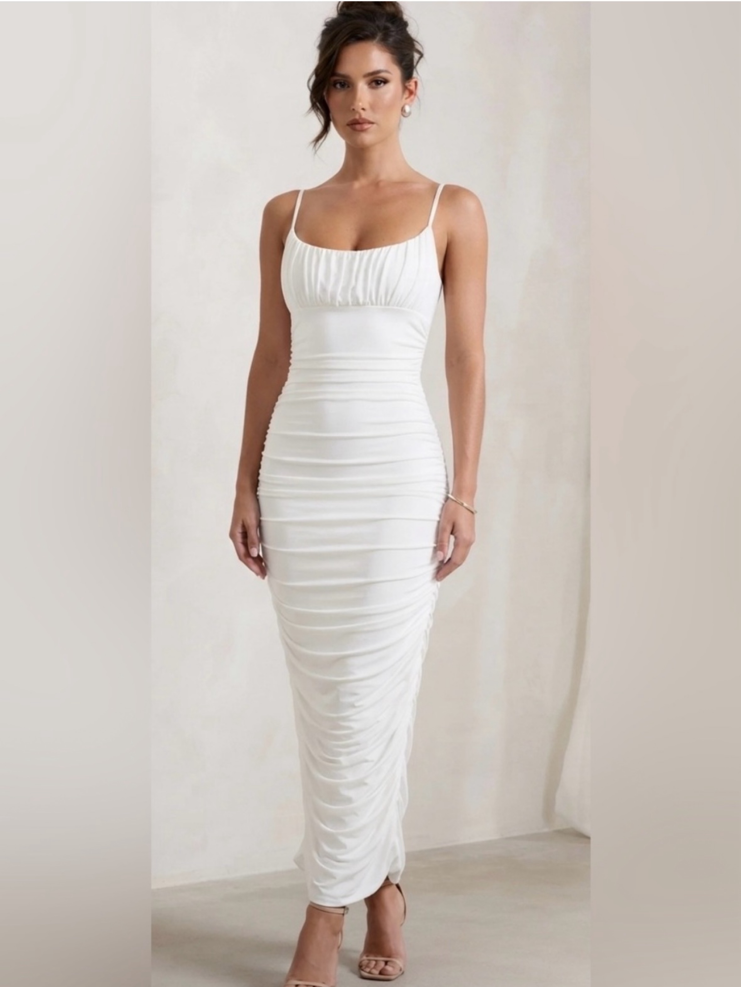 Lovers + Friends white Ruched Bodycon midi dress