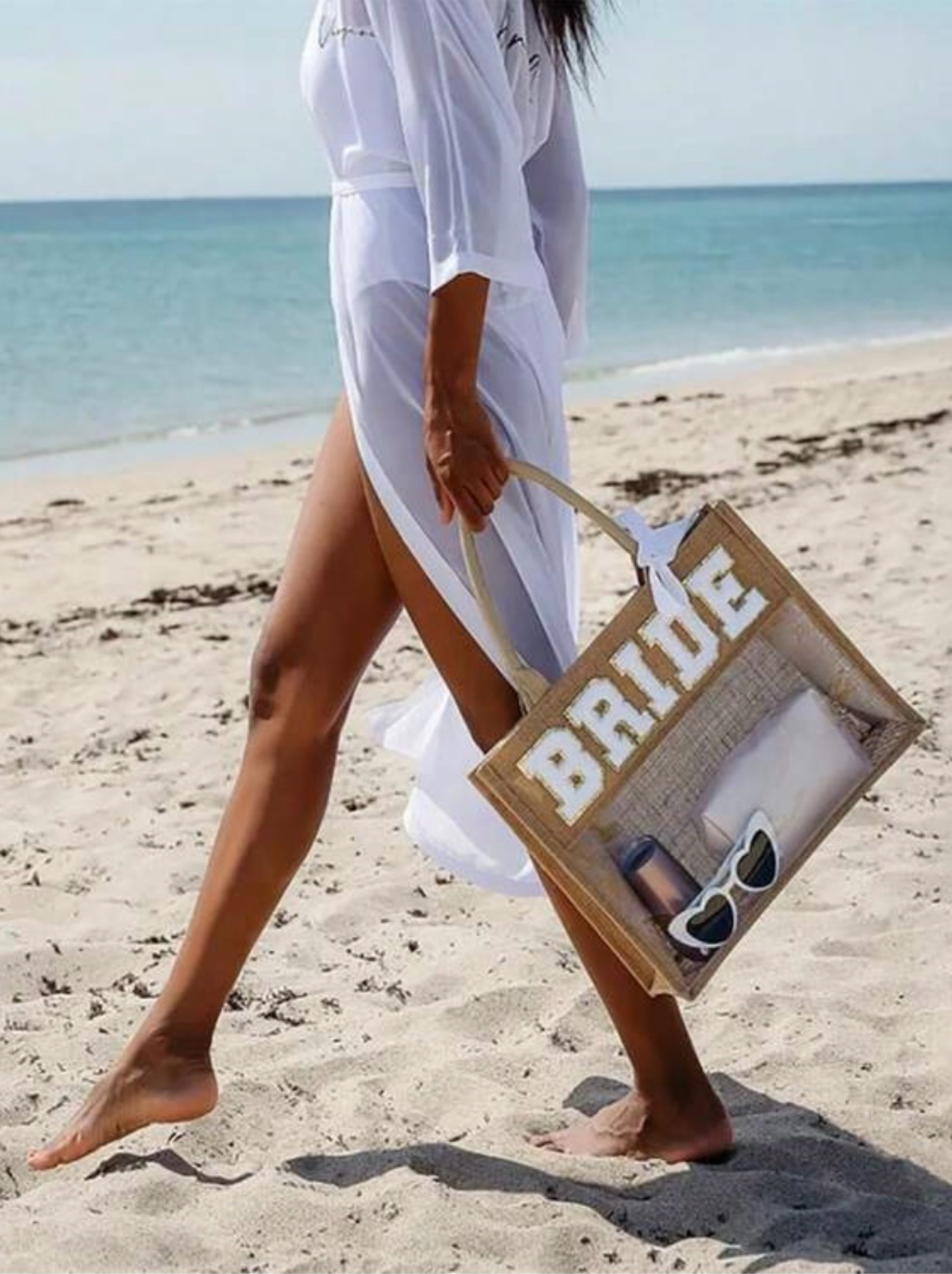 Tan Burlap Bride Tote Bag