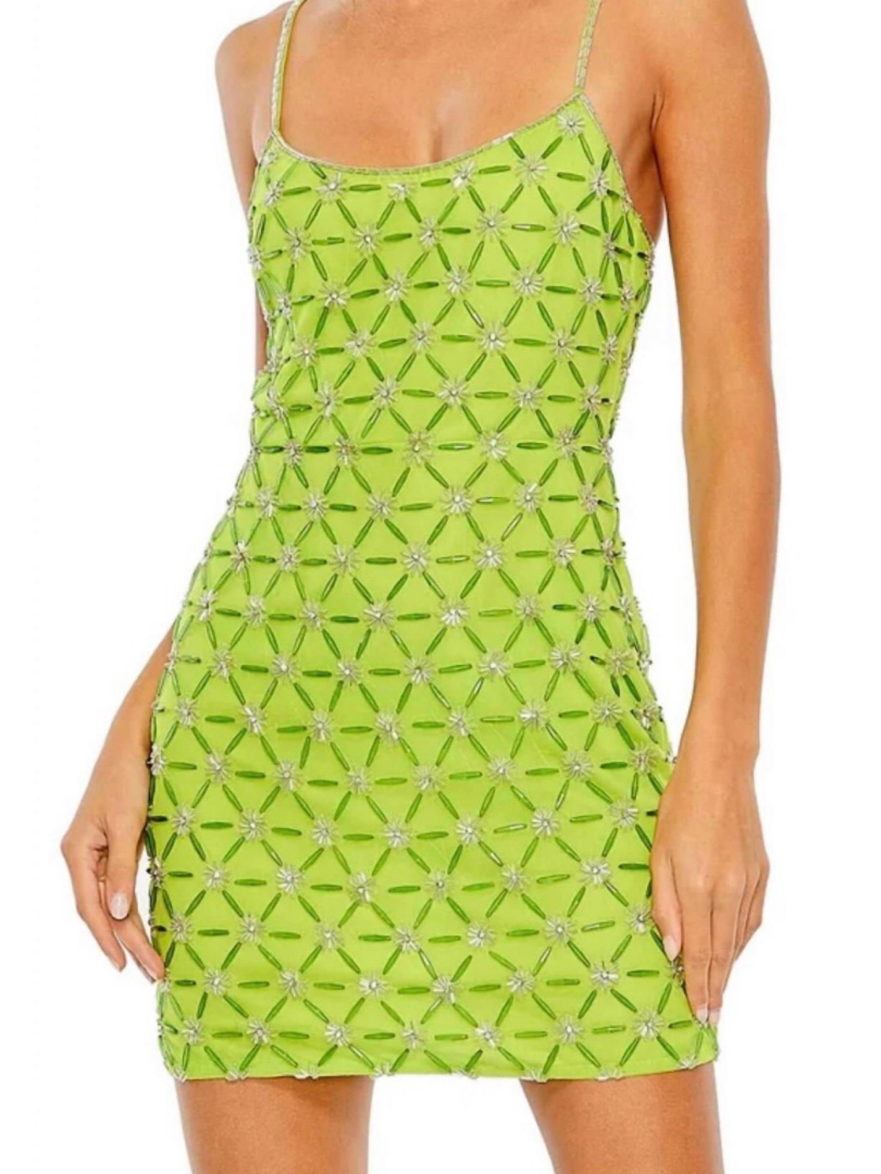 Mac Duggal Lime Green Beaded Mini Dress