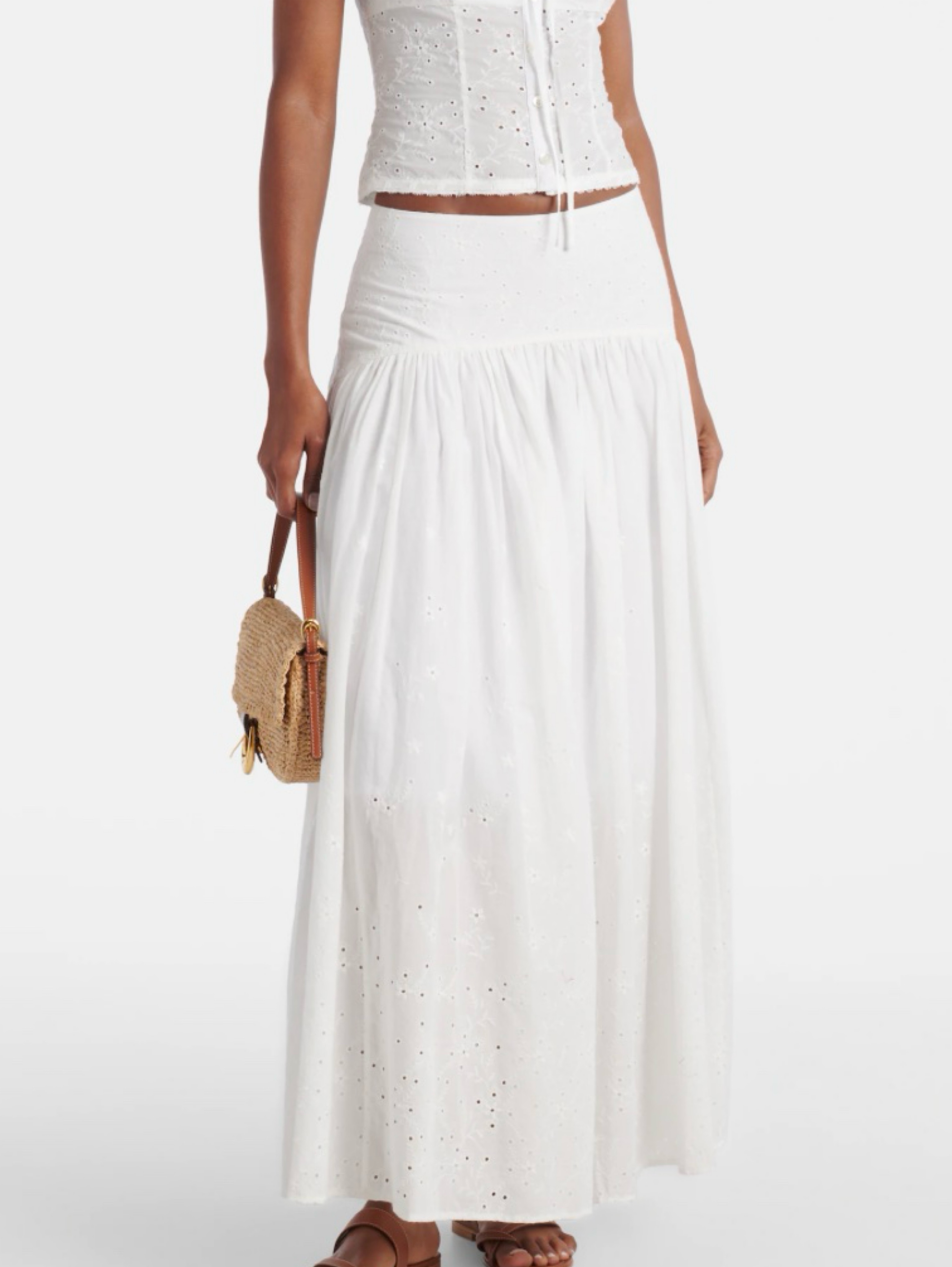 STAUD Procida pleated cotton maxi skirt