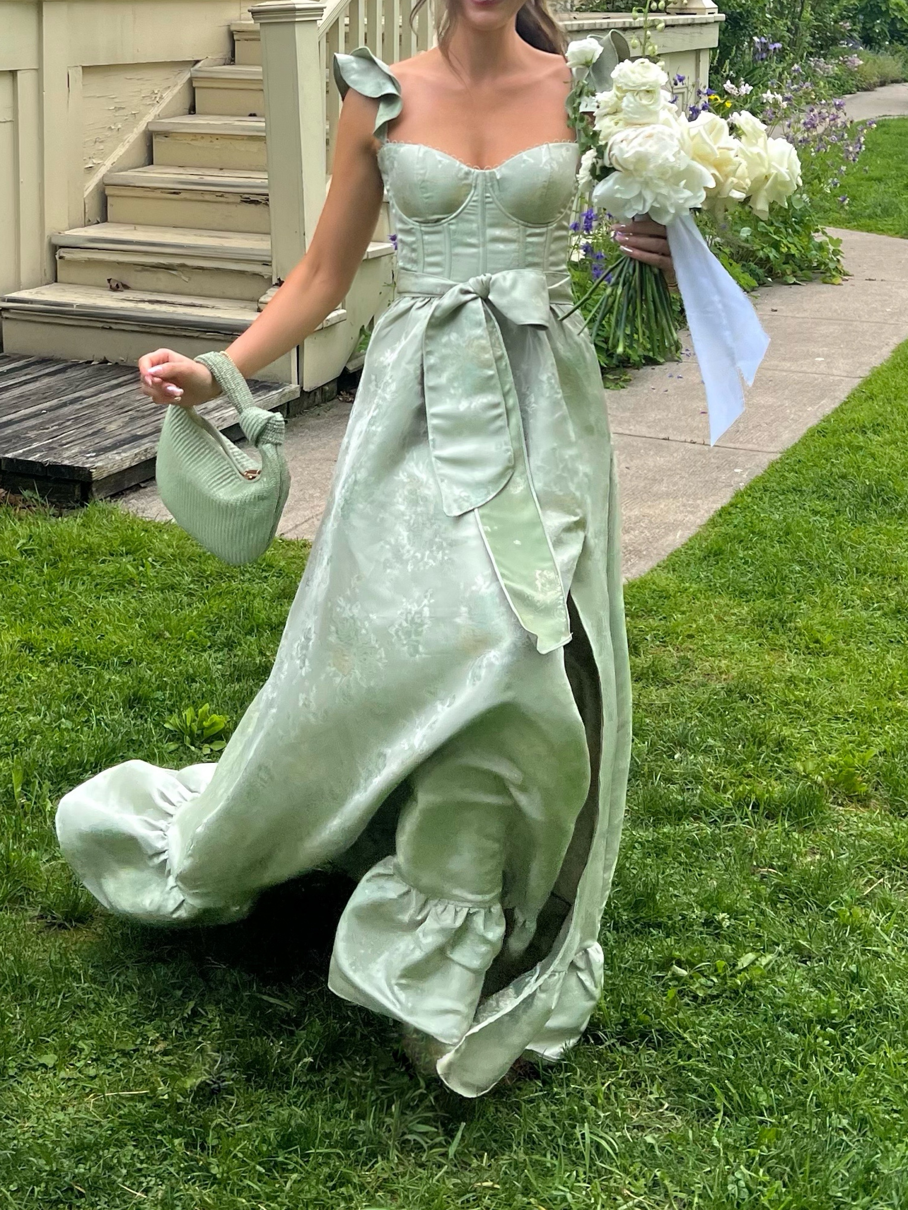women's fall wedding guest dress Midi Olive Green Satin with Pocket Olive Green / Medium and perfect for fall SIZE:32/32 bohemian clothes style Needle & Thread Reviews