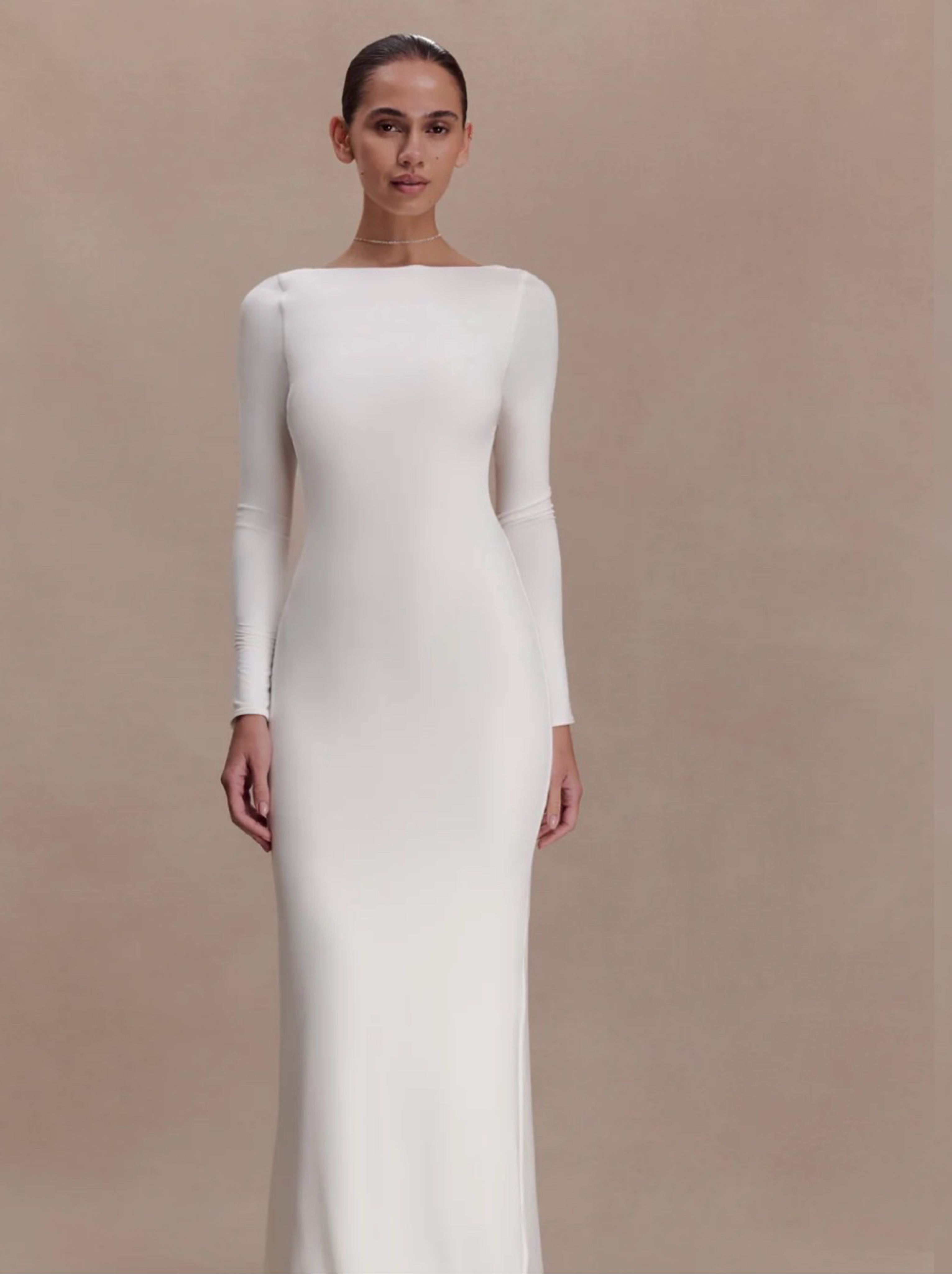 meshki long sleeve white dress Iris Long Sleeve Satin Maxi Dress / White | MESHKI