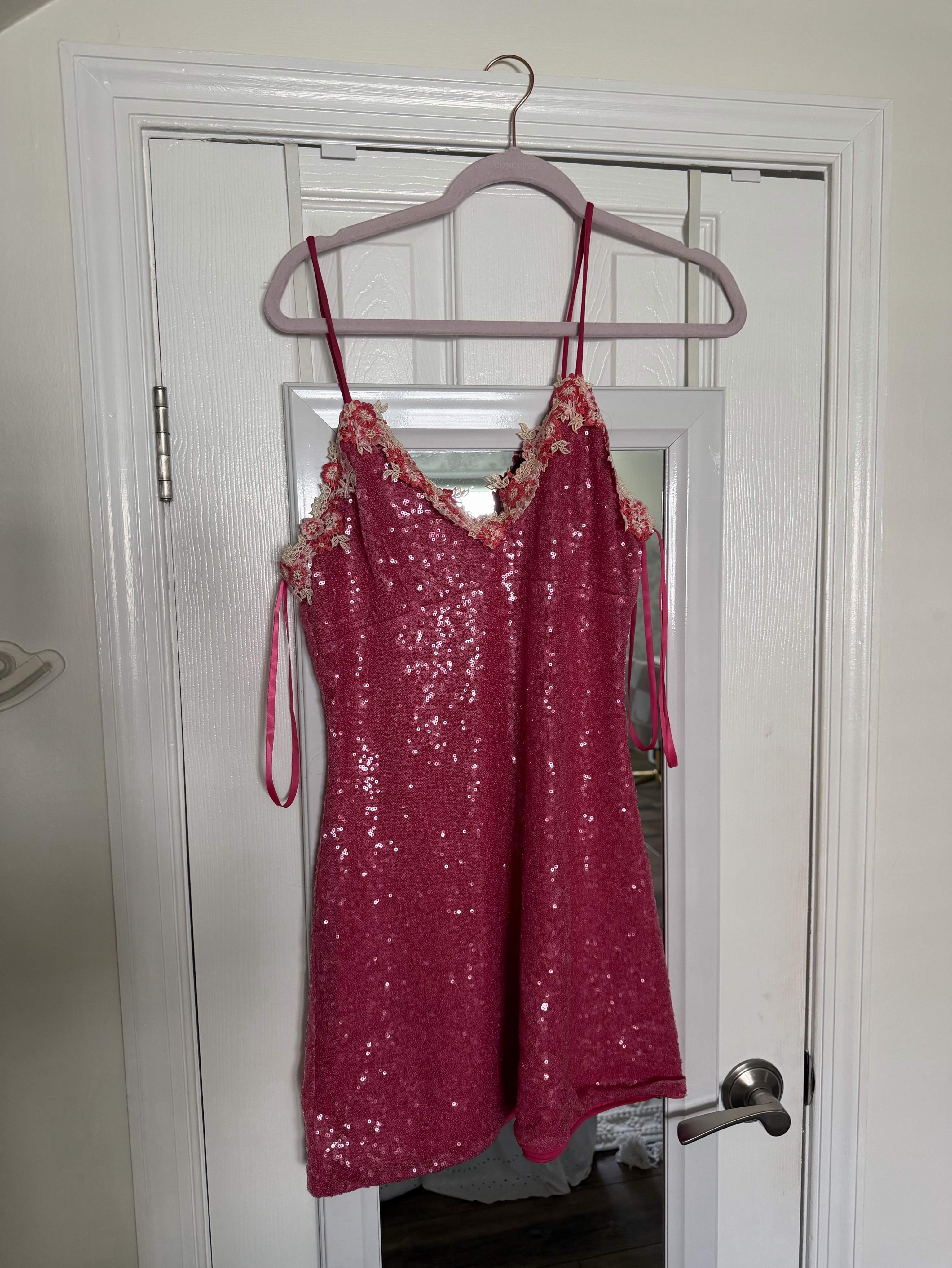 hello molly pink sparkle dress Glitter Glaze Sequin Mini Dress Pink