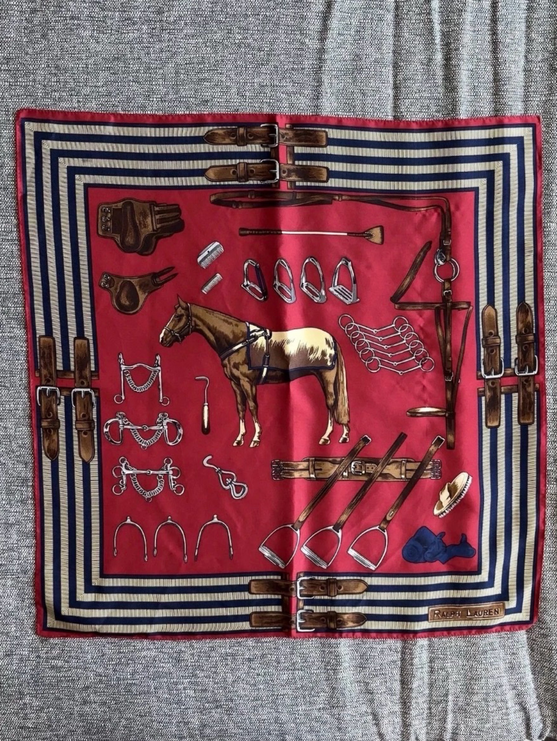 Vintage Ralph Lauren 100% Silk Equestrian Horse Square Scarf
