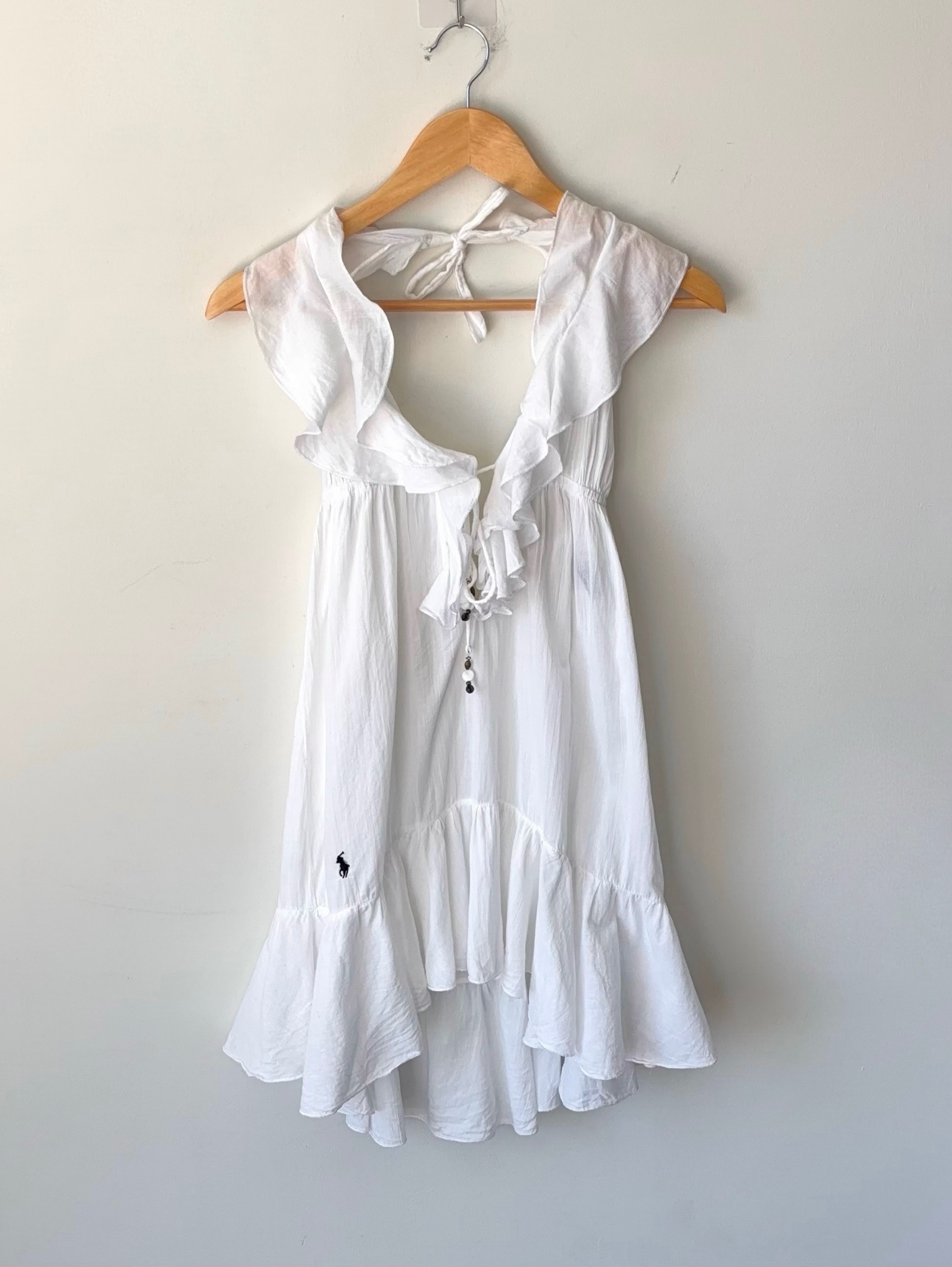 ralph lauren white halter dress Vintage Lightweight Cotton Gauze Ruffle Size S by Ralph Lauren Maxi dress