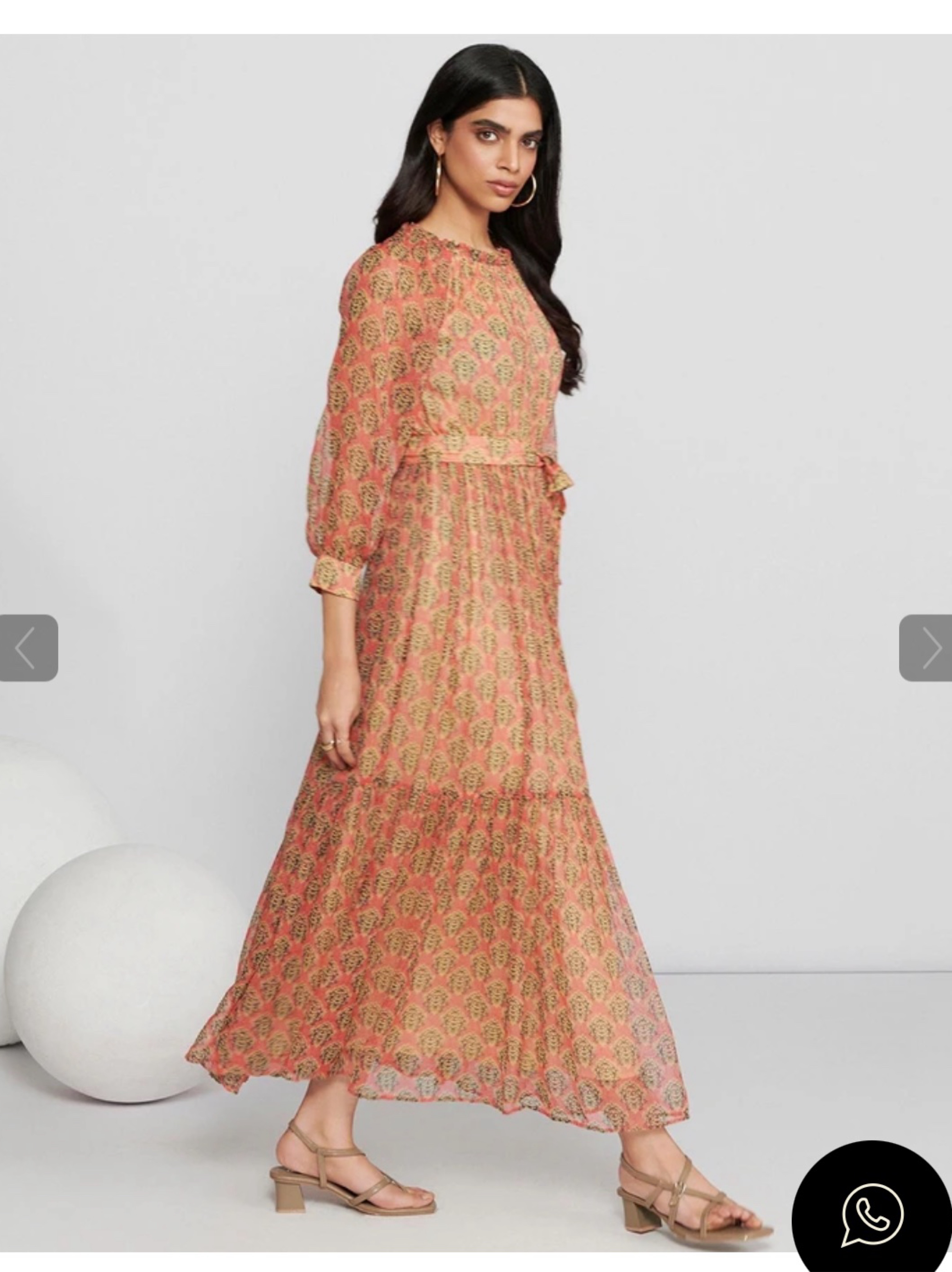 Ritu Kumar Coral Floral Print Long Dress