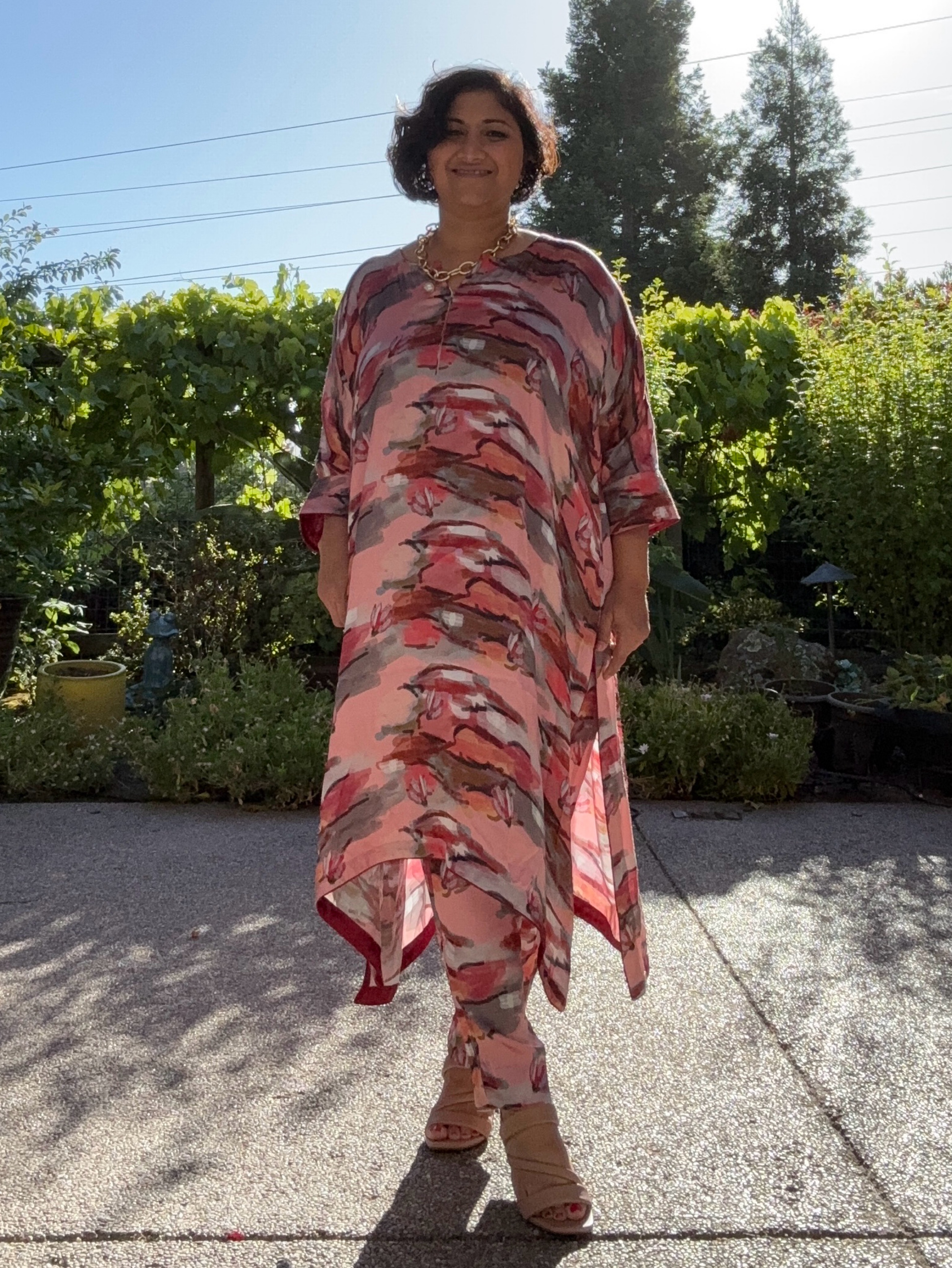 Red Abstract Print Midi Dress