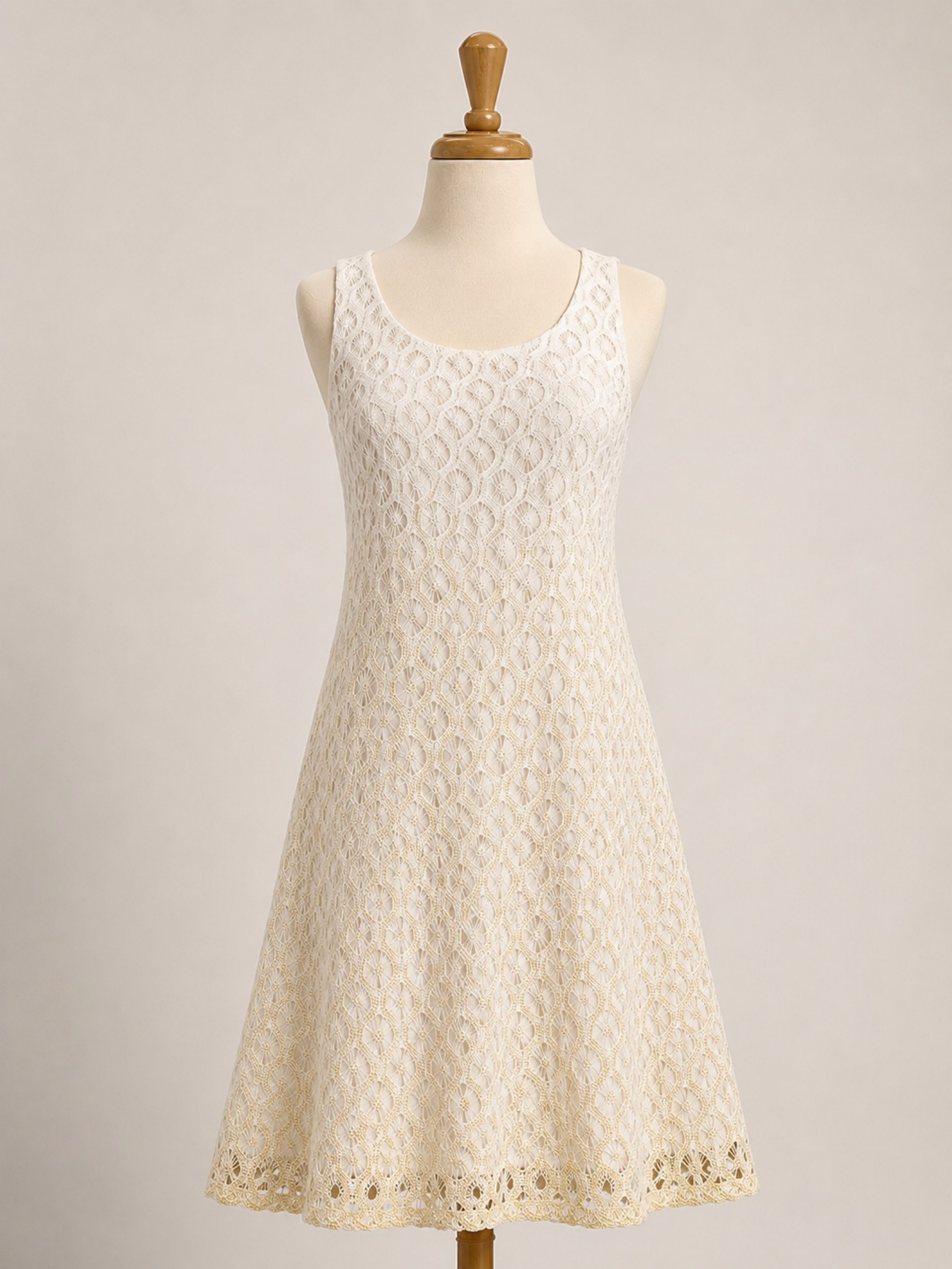 White Lace A line Dress with gold ombré