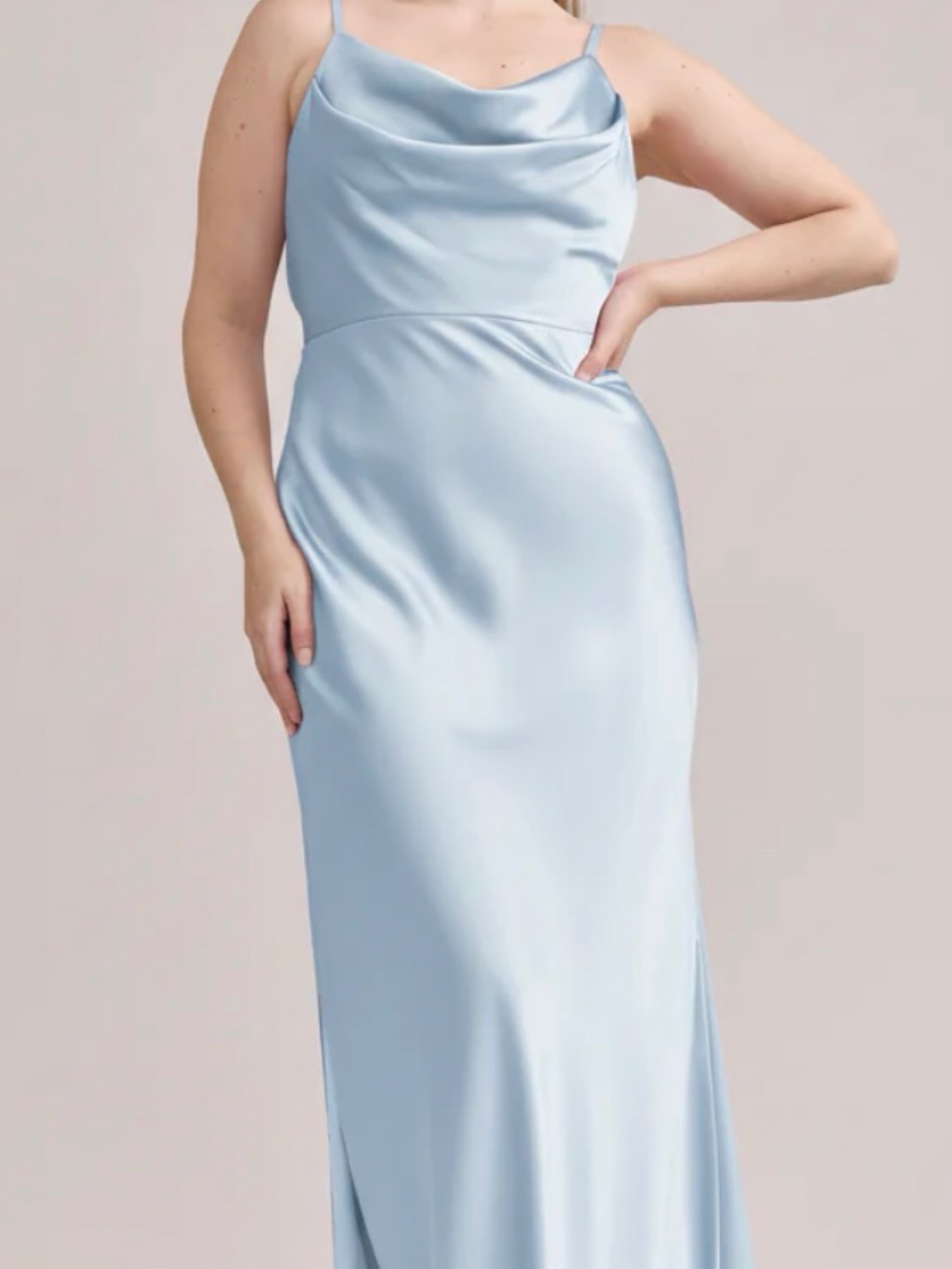 Revelry - Nadia - Sky Blue Cowl Neck Satin Slip Dress