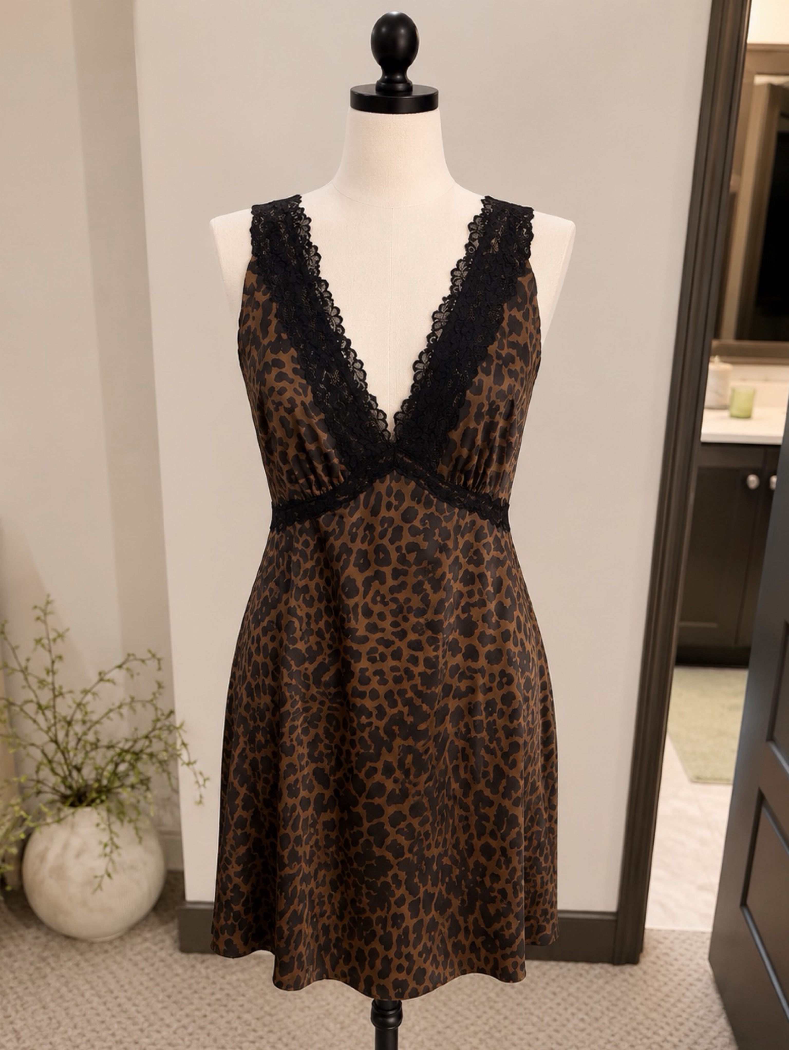 Leopard Print Lace Trim Mini Dress