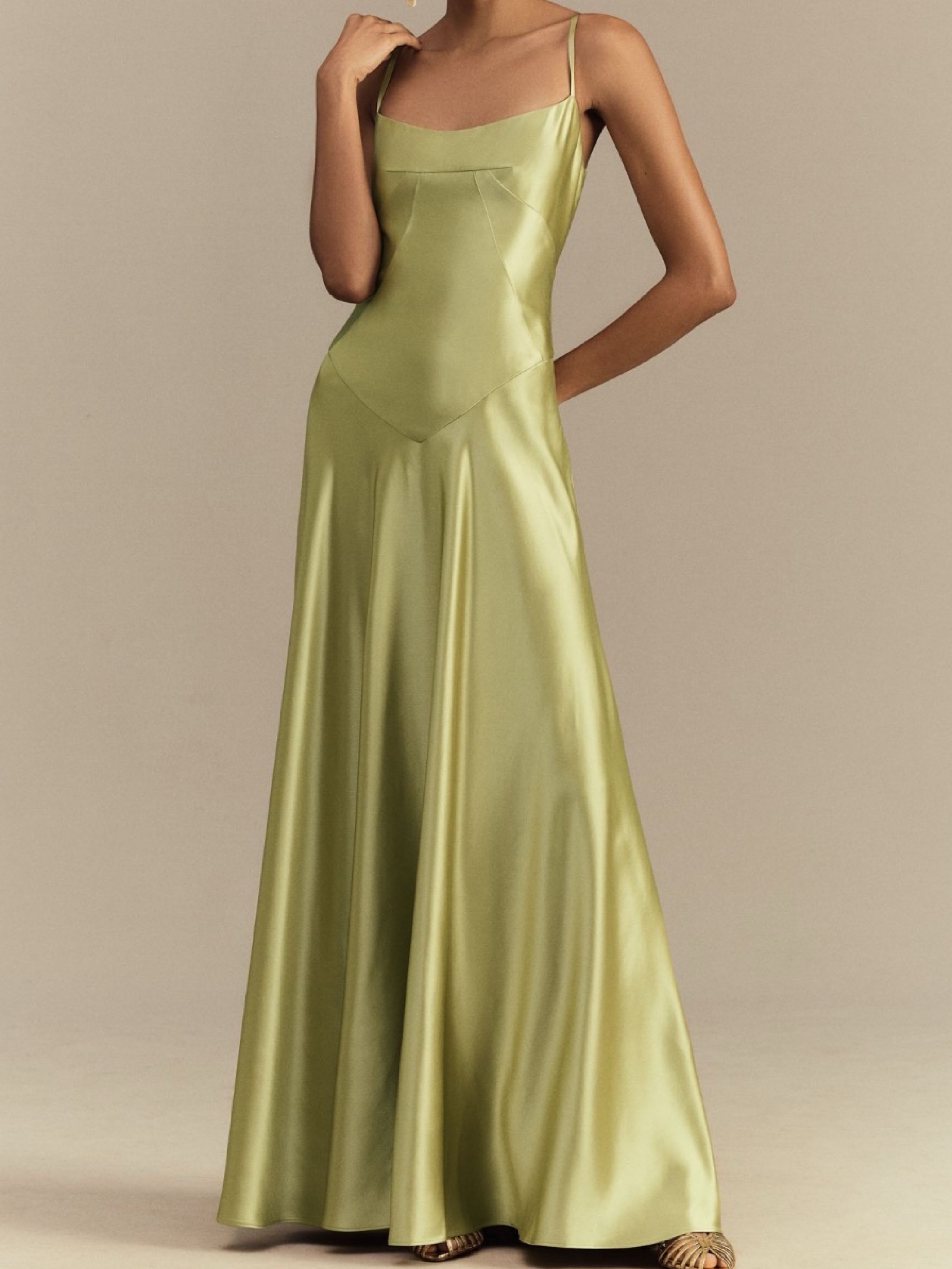 anthropologie yellow satin dress Anthropologie silk one shoulder gold midi dress