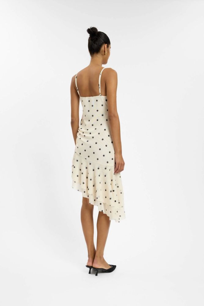 frilled midi dress Honey Shirred Frill Midi Dress Rose