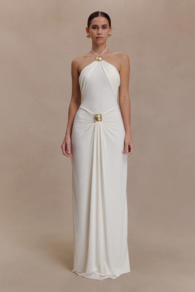 maxi dress with hardware Quincy Halter Maxi Dress With Hardware by Meshki