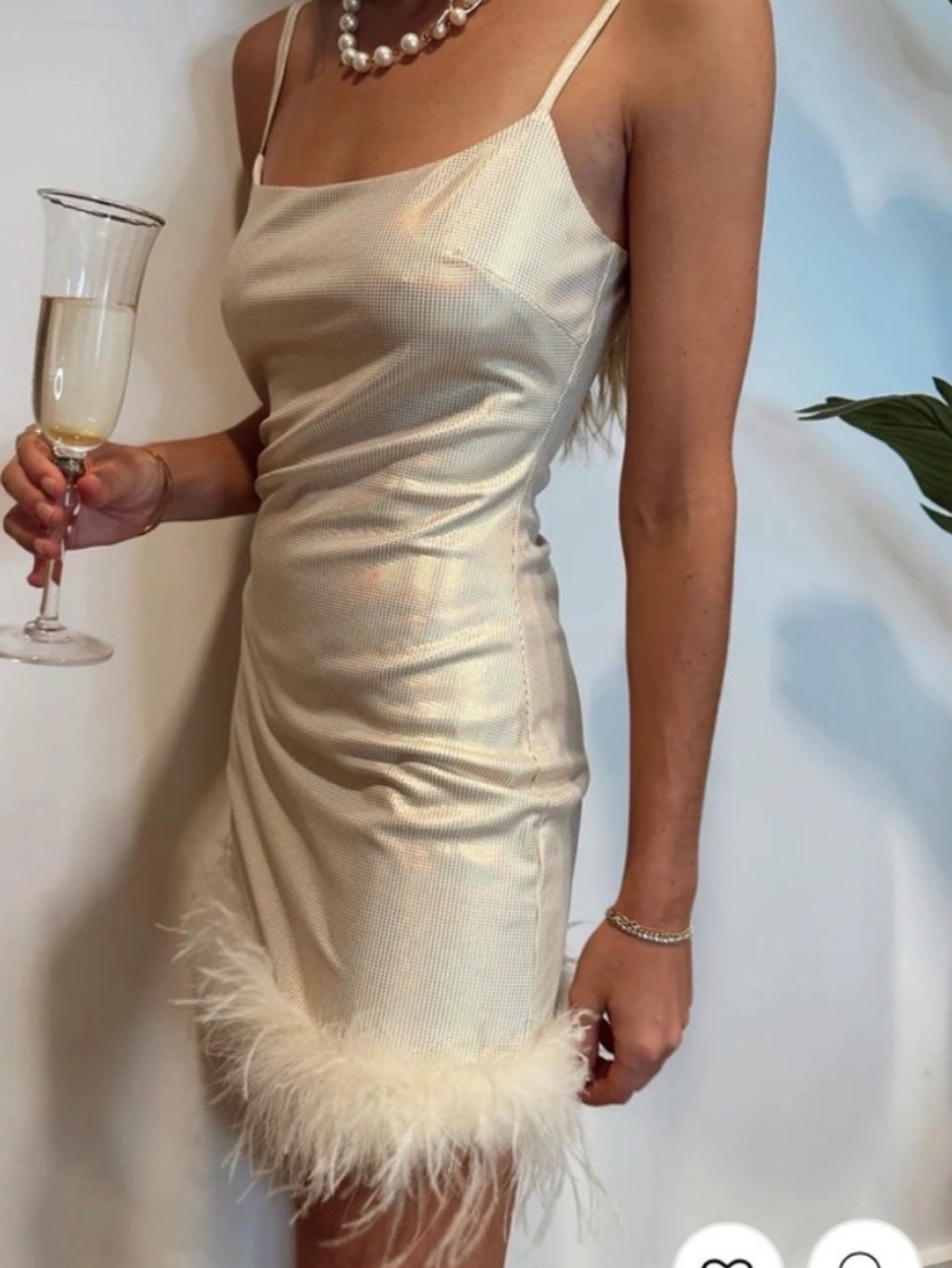 12th Tribe cream mini dress with feather trim, size S #minidress #feather by 12TH TRIBE