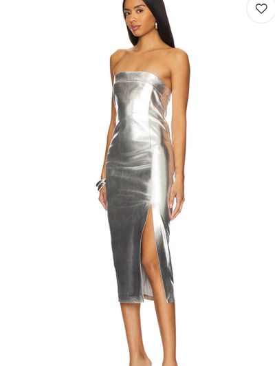 $400 Alice + Olivia Kelly Midi dress Silver metallic strapless