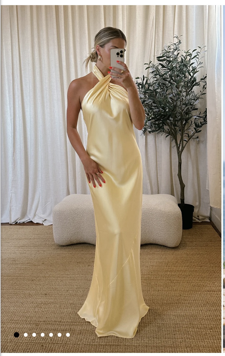Show me your mumu Jasmine Halter dress Yellow satin maxi dress with halter  neck and Size small by Show Me Your Mumu - Pickle