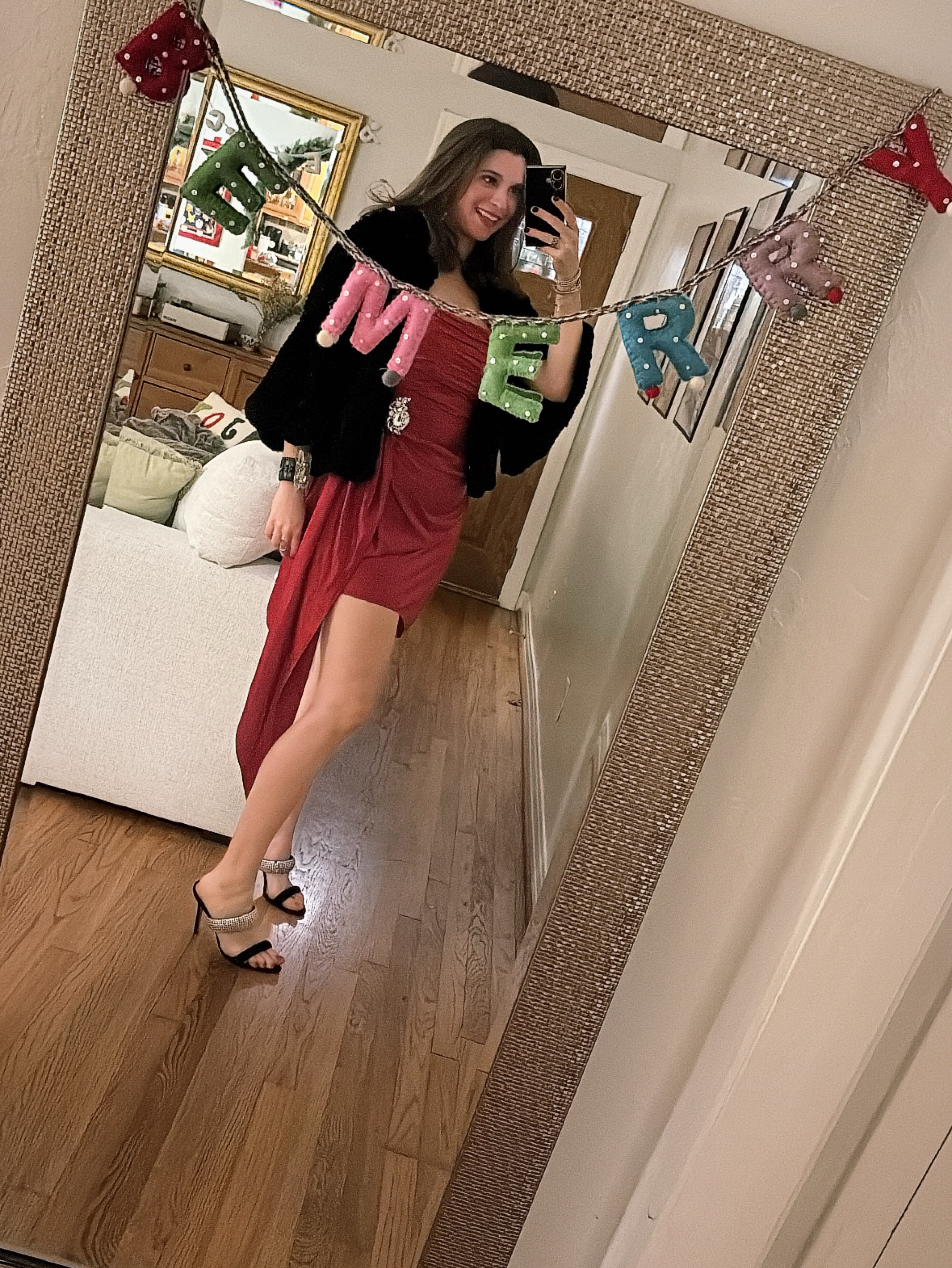 Red Ruched Satin Wrap Dress
