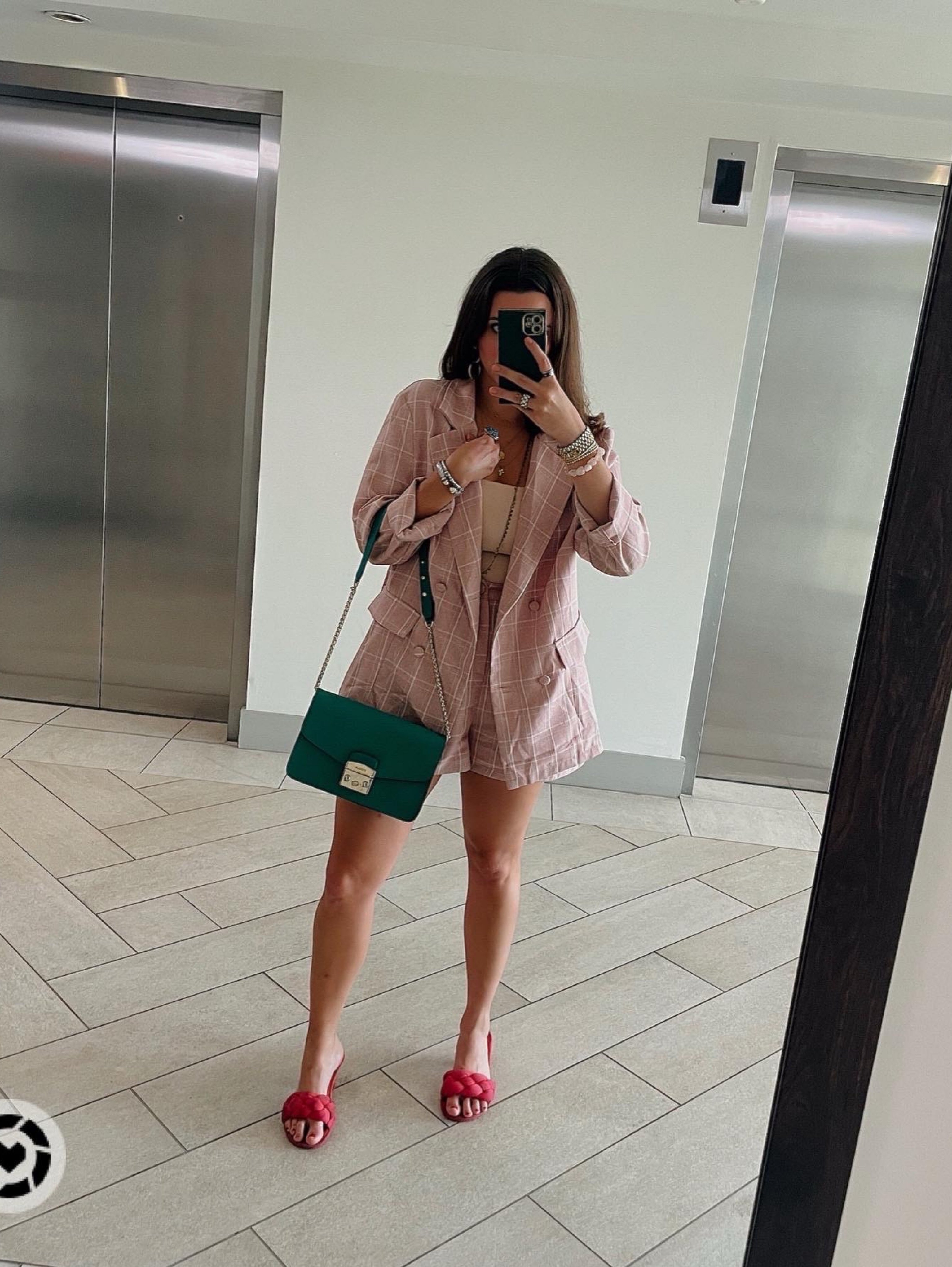 Lena Pink Plaid Blazer & Shorts Matching Set