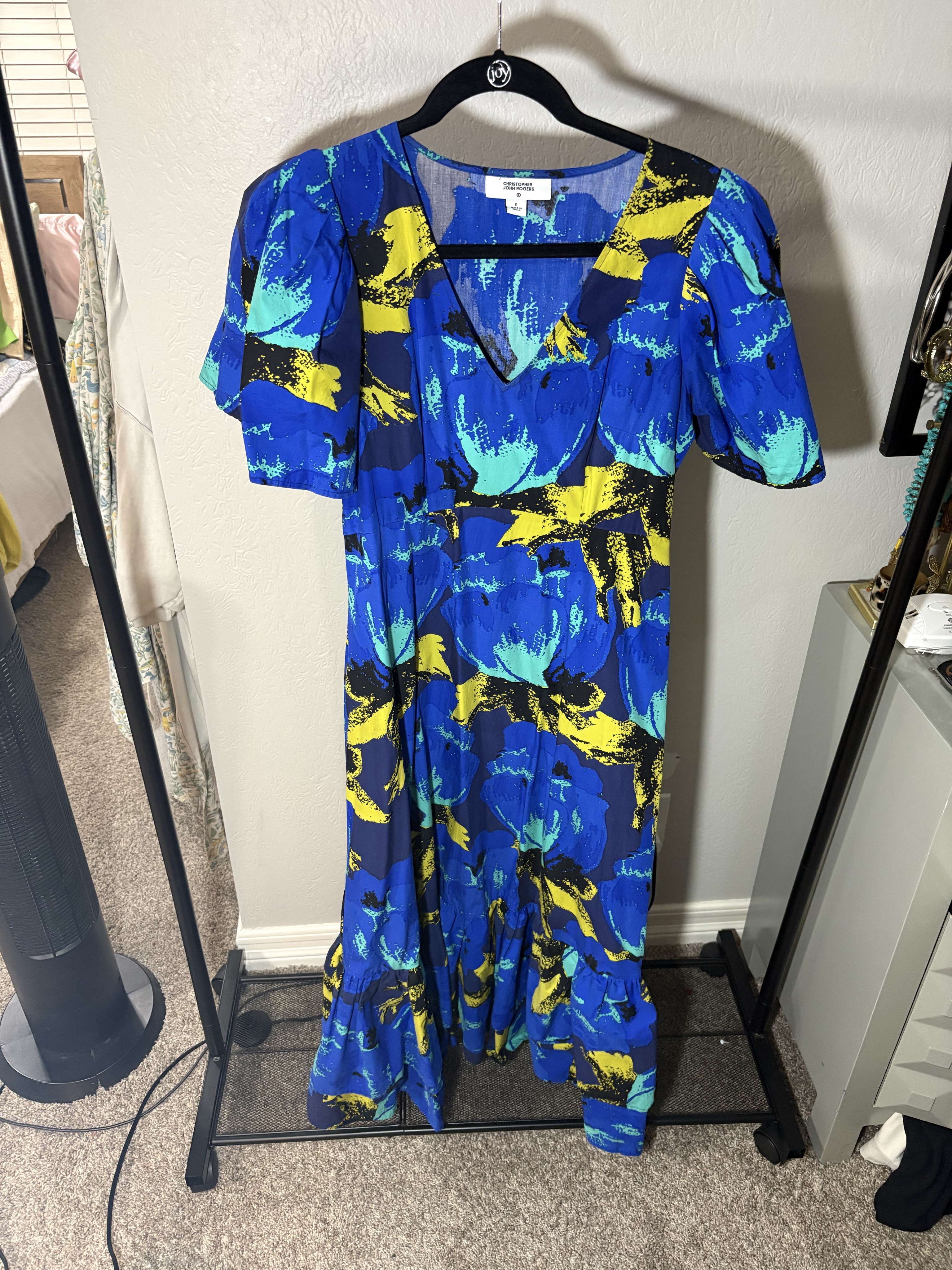 Christopher John Rogers Blue Floral Ruffle Hem Midi Dress by Christopher  John Rogers - Pickle