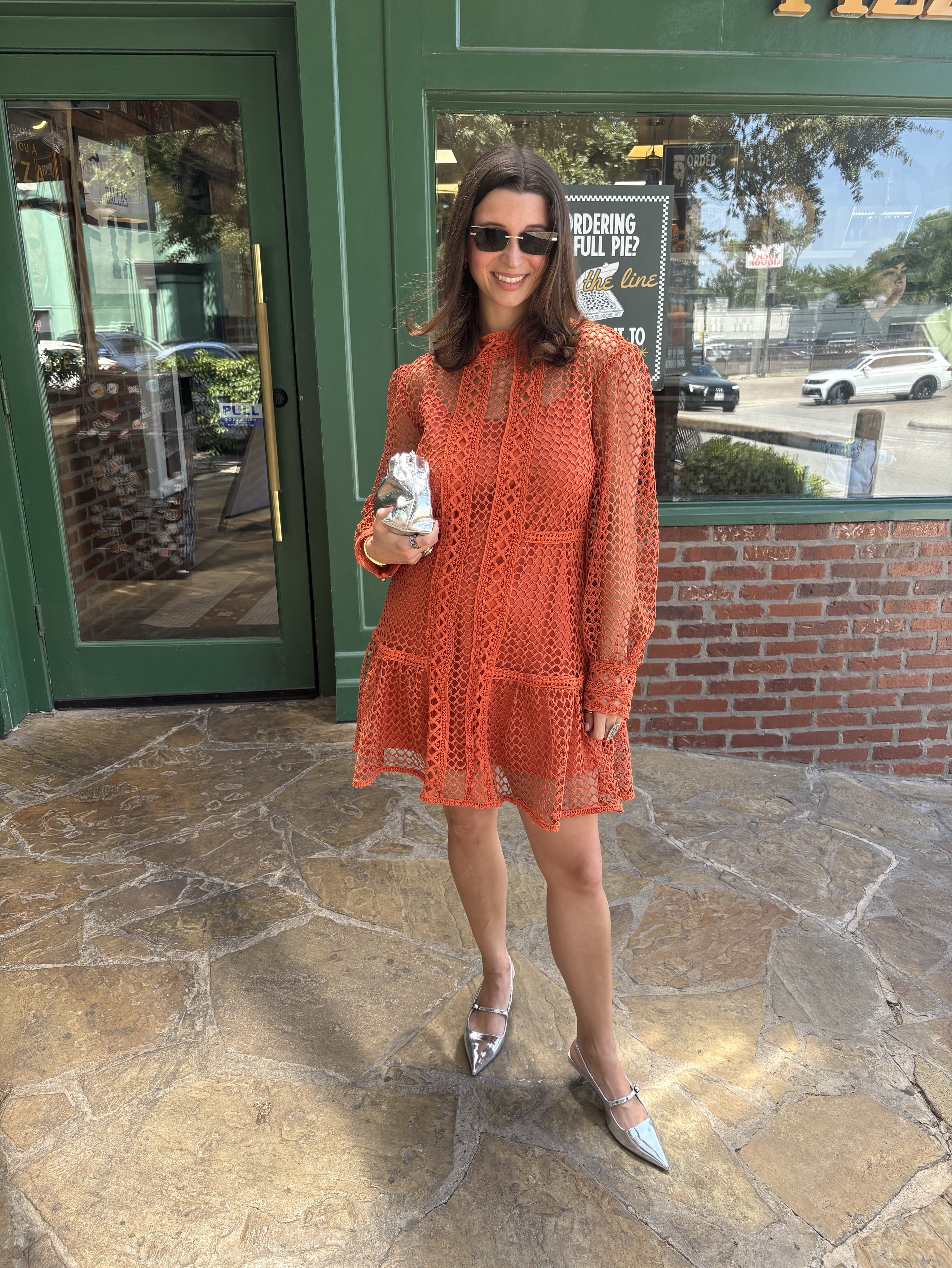 Beulah London Terracotta Openwork Lace Mini Dress