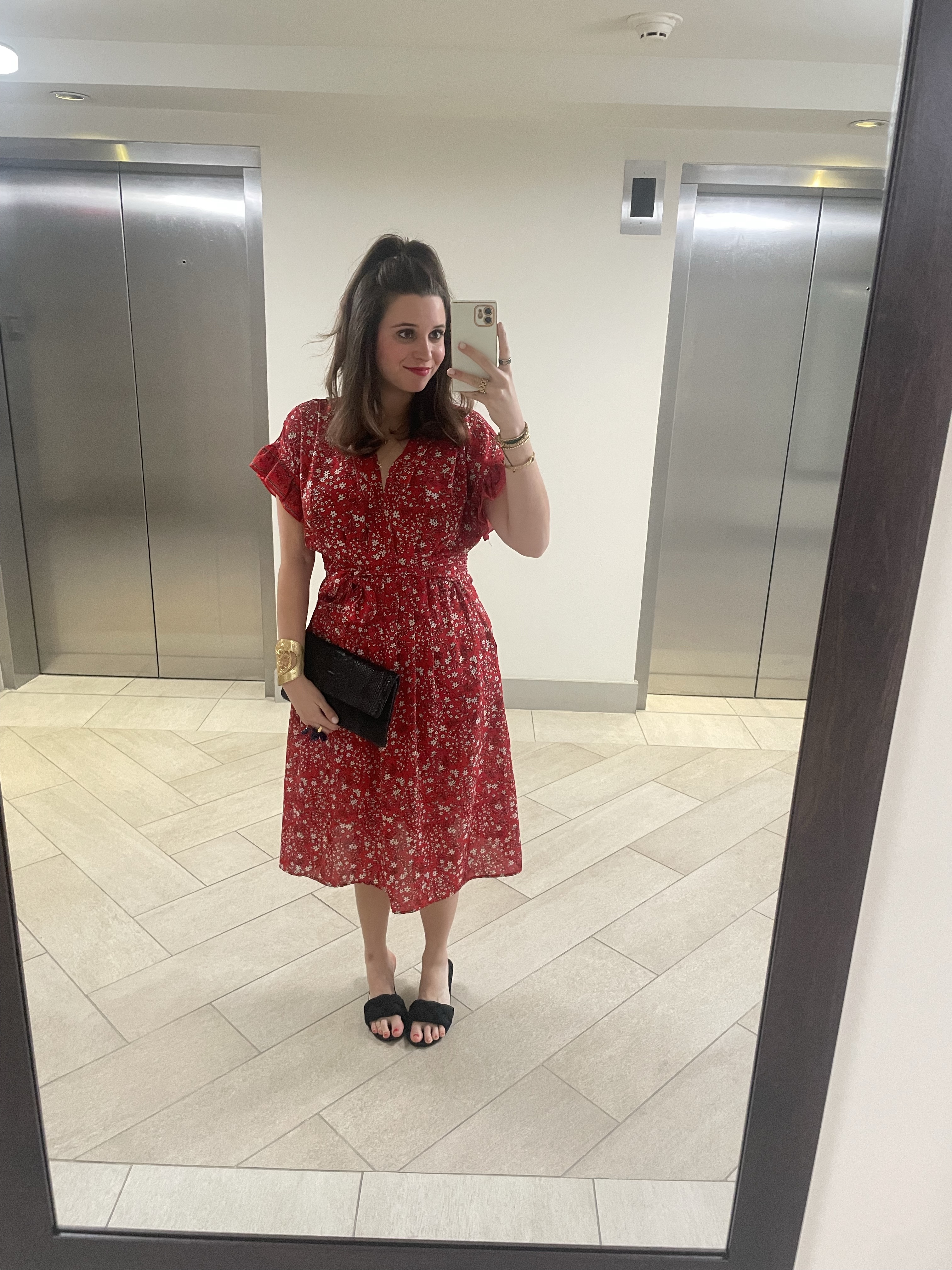 red floral flutter sleeve midi dress ❤️ Red Floral Flutter Sleeve Midi Dress by Max Studio