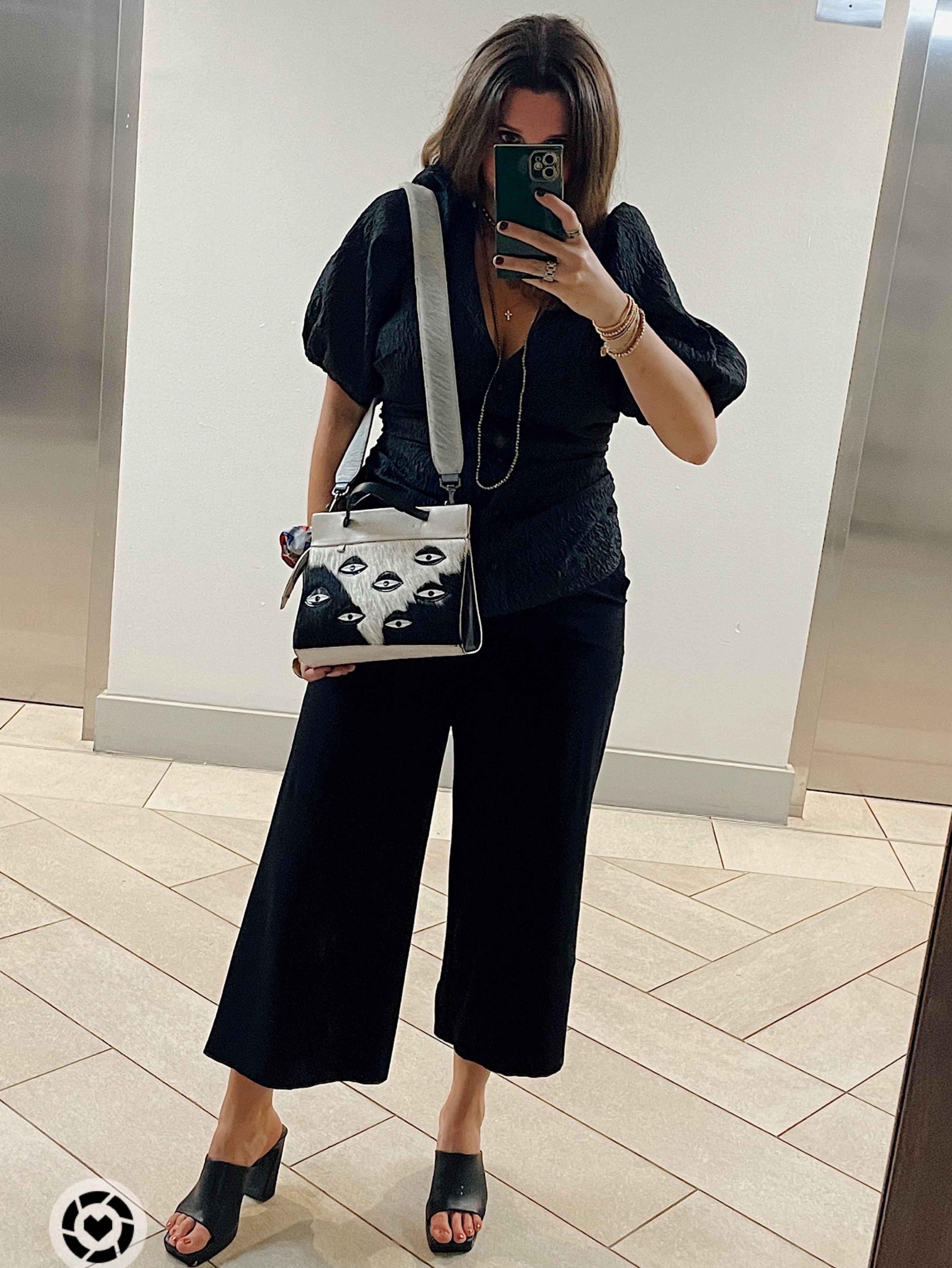 Black and White Calf Hair Eye Print Crossbody Bag