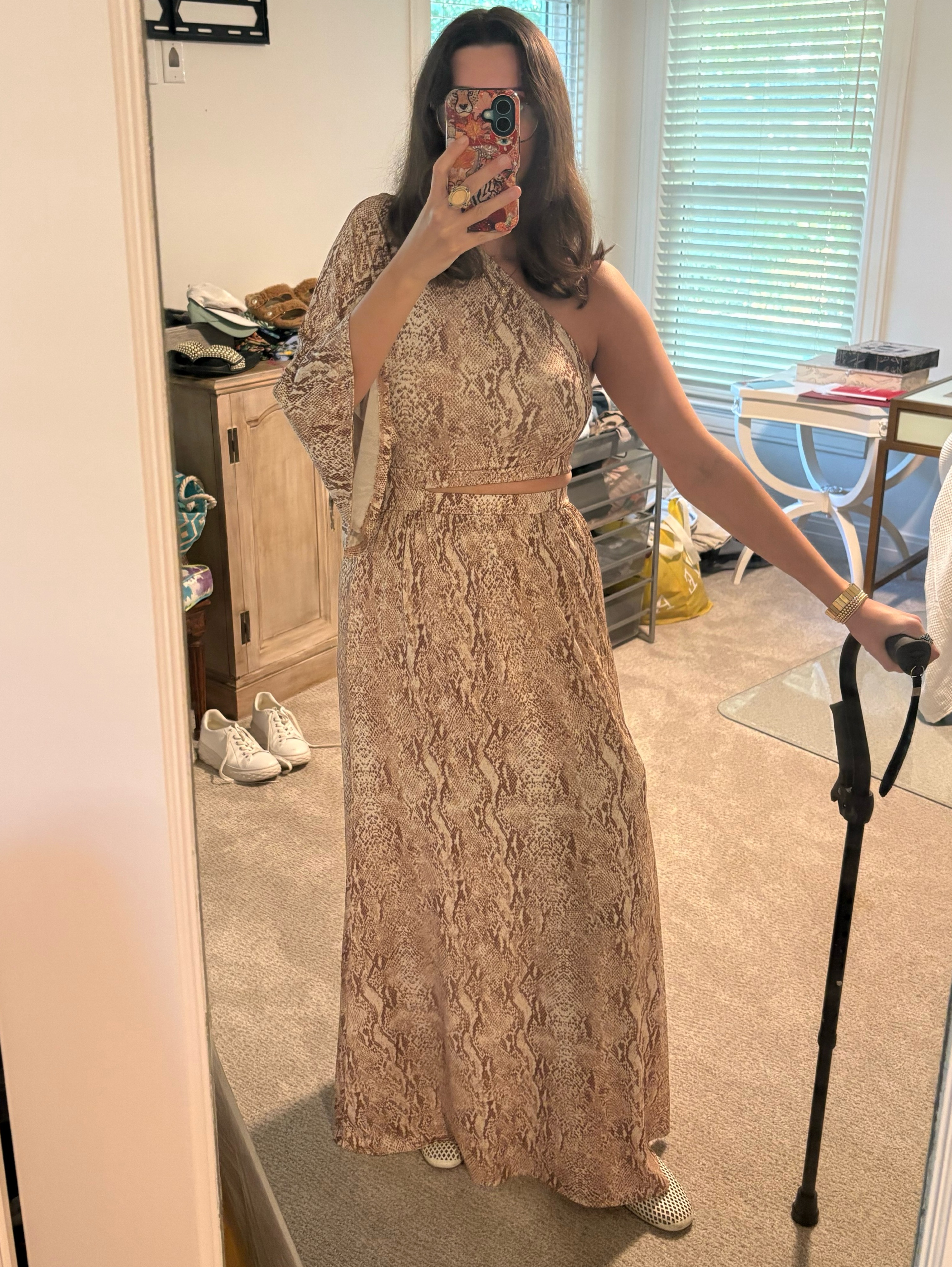 Taupe Lace One-Shoulder Maxi Dress