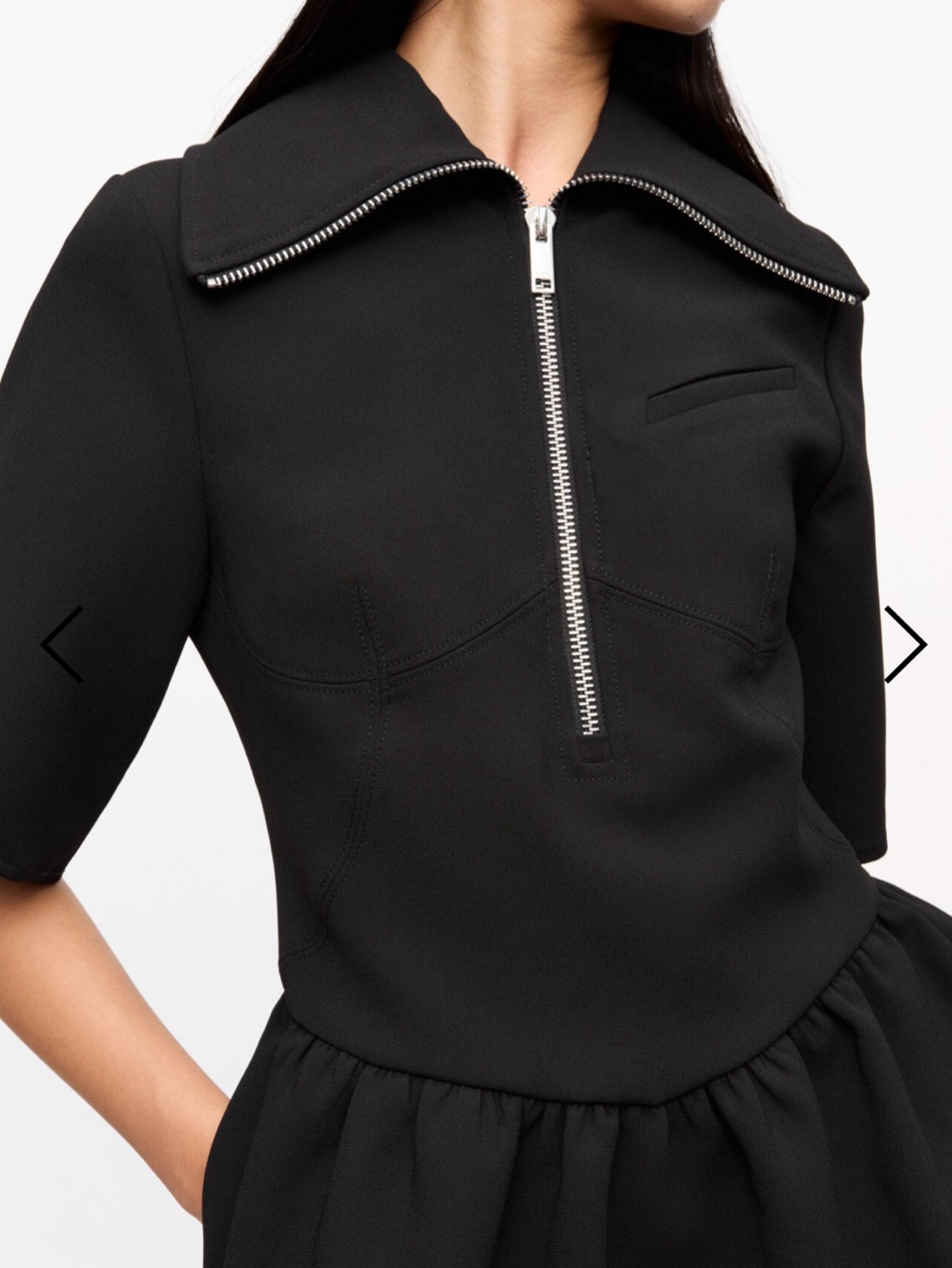 GANNI Black Wool Half-Zip Mini Dress