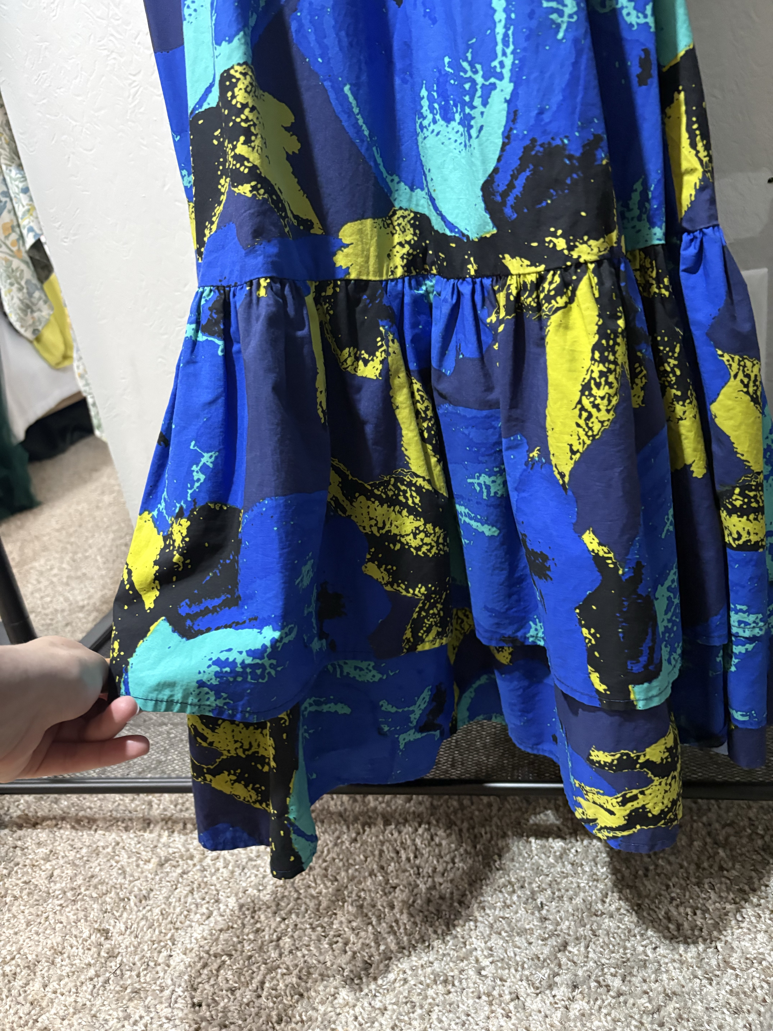 christopher john rogers blue dress Christopher John Rogers Blue Floral Ruffle Hem Midi Dress by Christopher  John Rogers